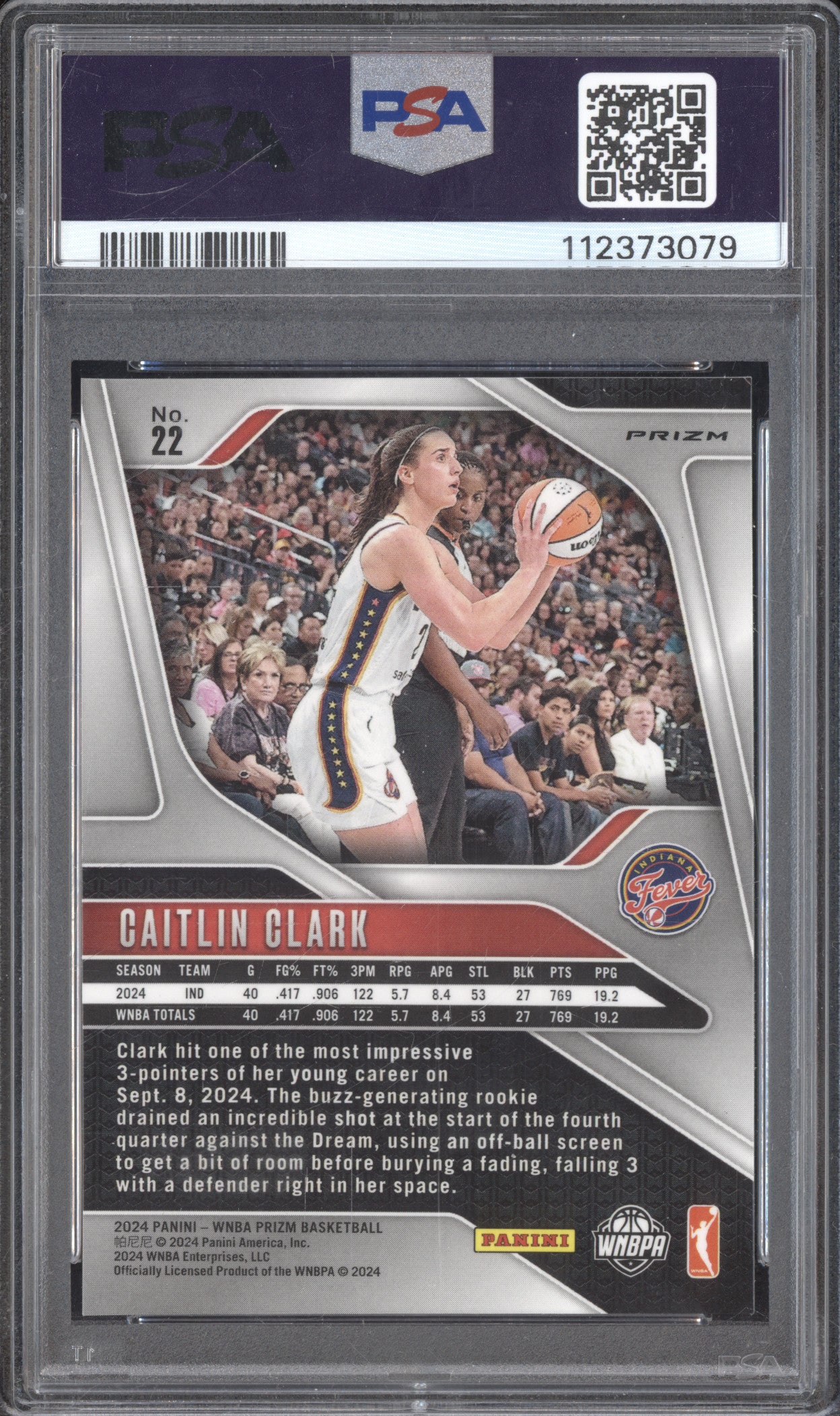 Caitlin Clark 2024 Panini Prizm 22 Ice RC PSA 8