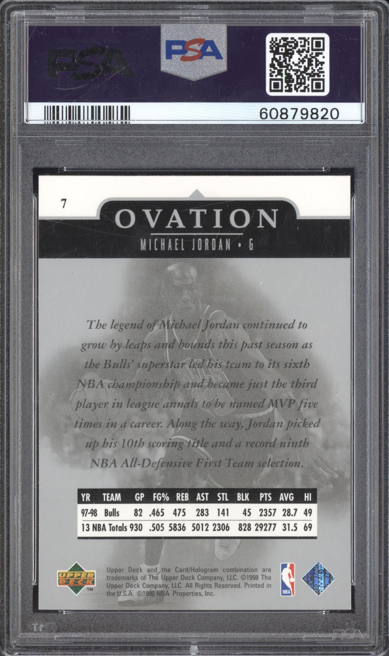 Michael Jordan 1998 Upper Deck Ovation 7 PSA 9