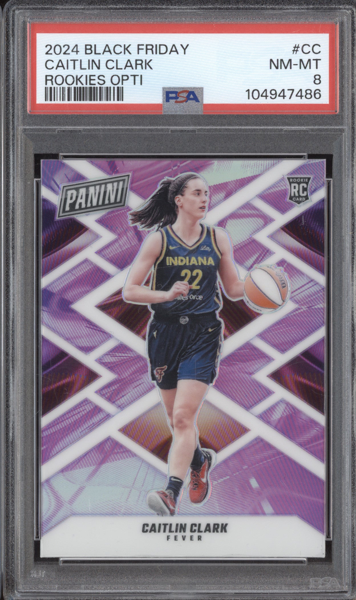 Caitlin Clark 2024 Panini Black Friday CC Rookies Opti RC 88/199 PSA 8
