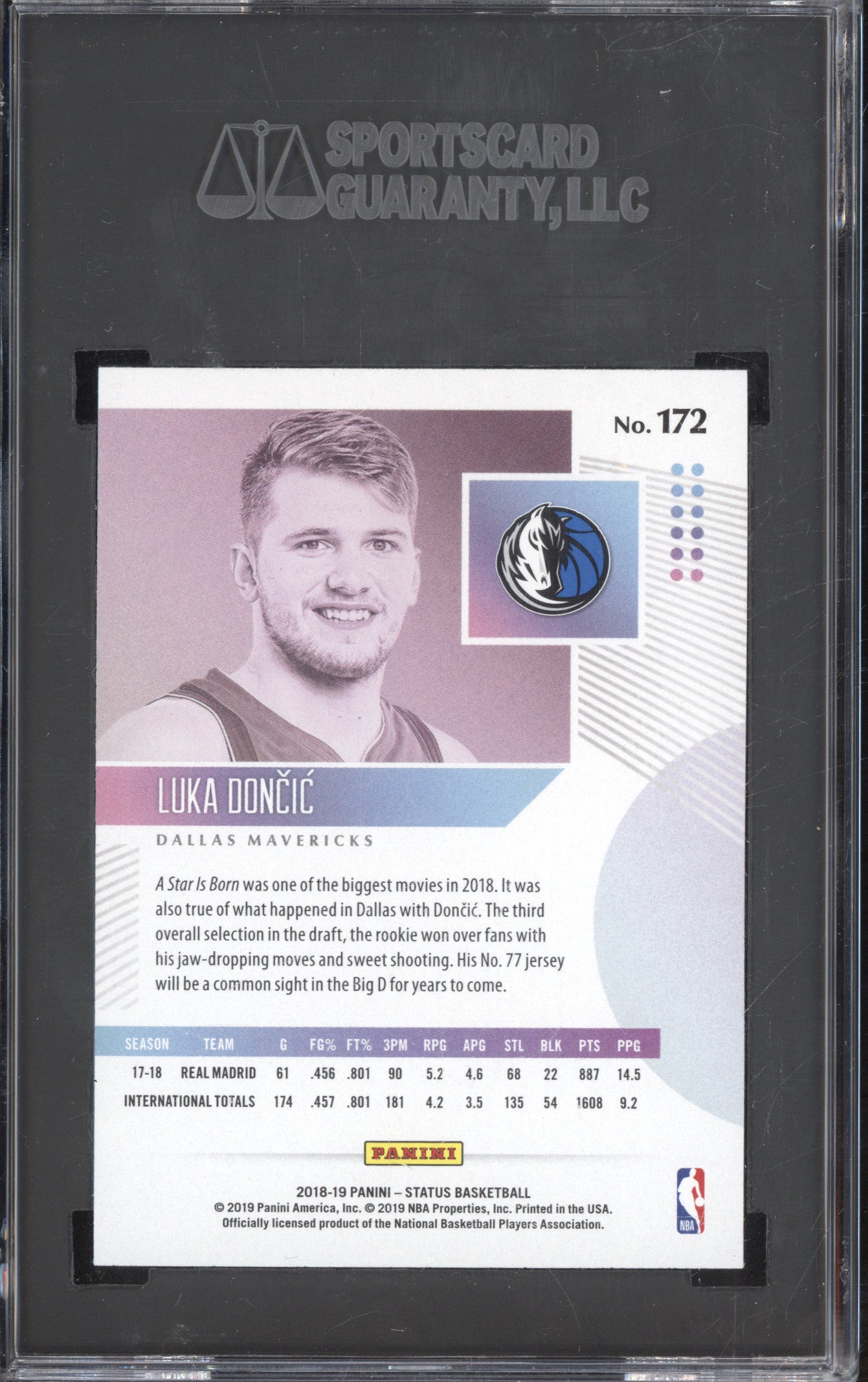 Luka Doncic 2018-19 Panini Status 172 Red RC SGC 10