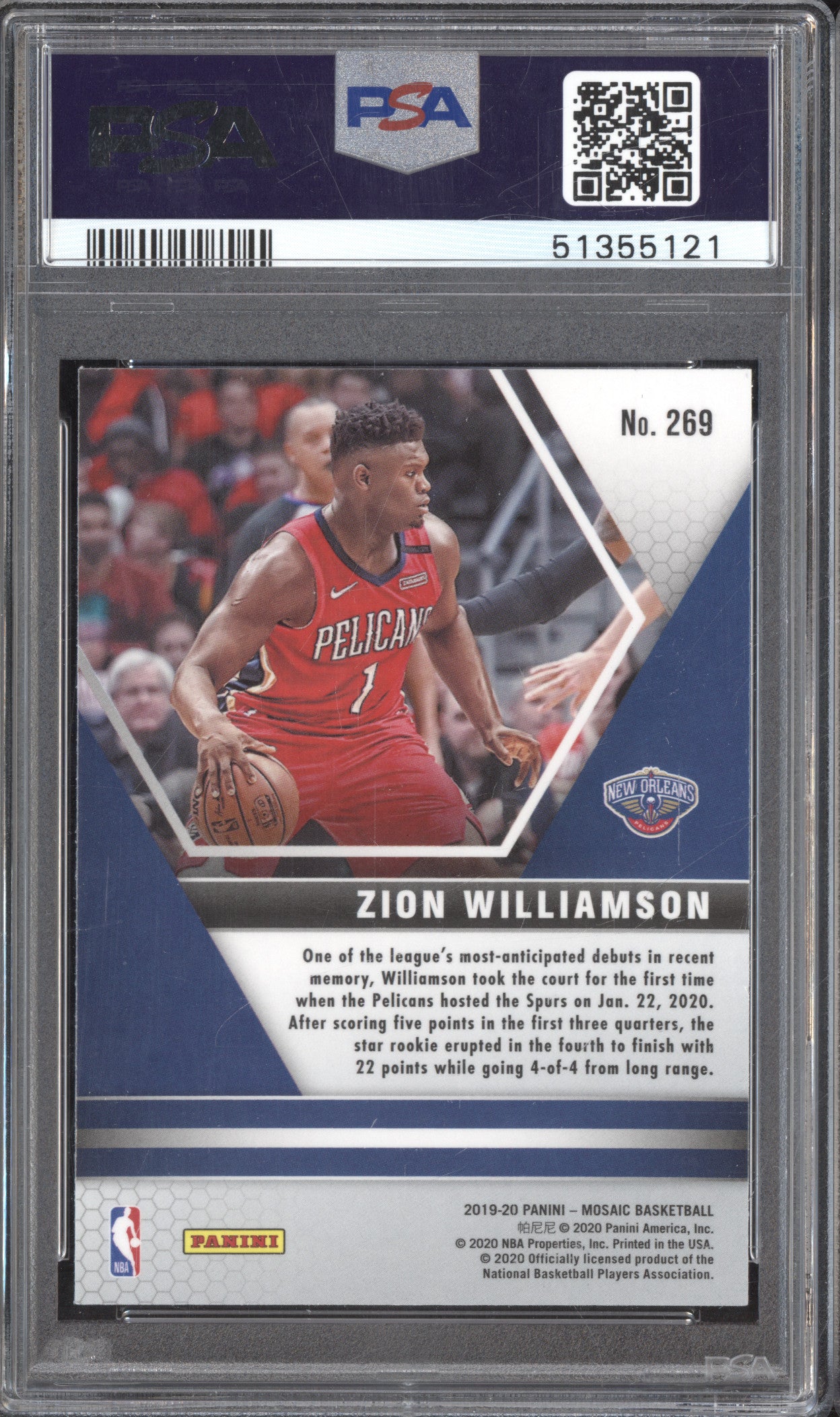 Zion Williamson 2019-20 Panini Mosaic 269 NBA Debut RC PSA 9