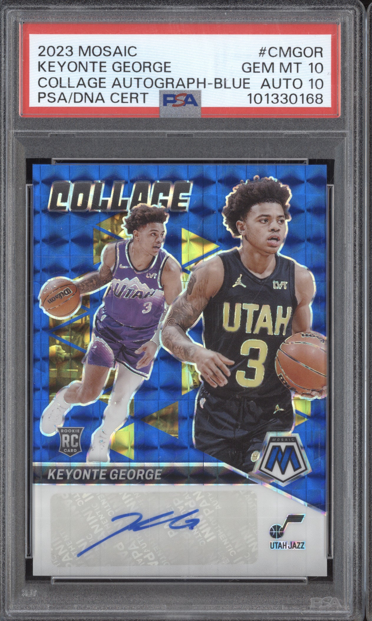 Keyonte George 2023-24 Panini Mosaic CM-GOR Collage Auto Blue RC 35/49 PSA 10/10