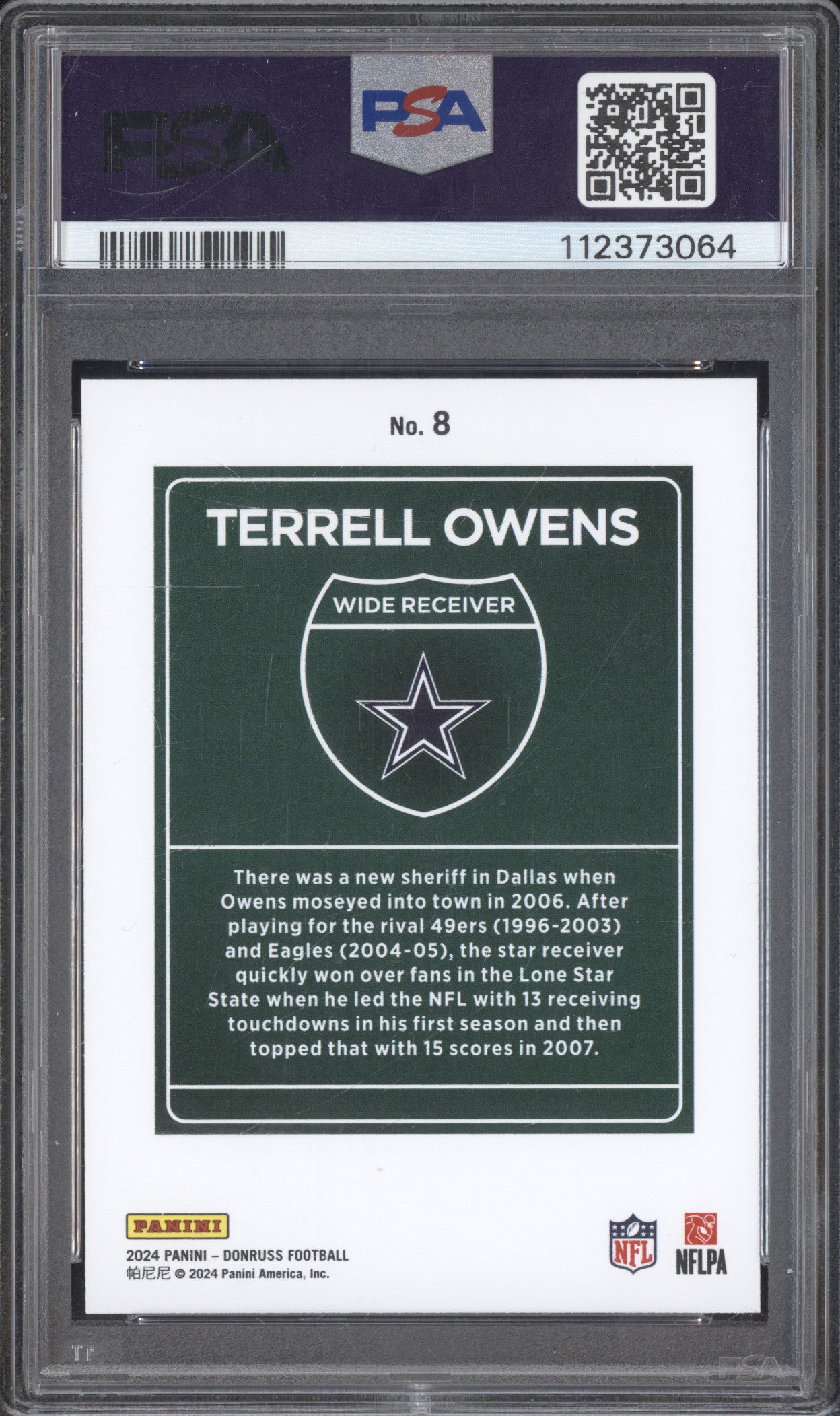 Terrell Owens 2024 Panini Donruss 8 Downtown! PSA 8