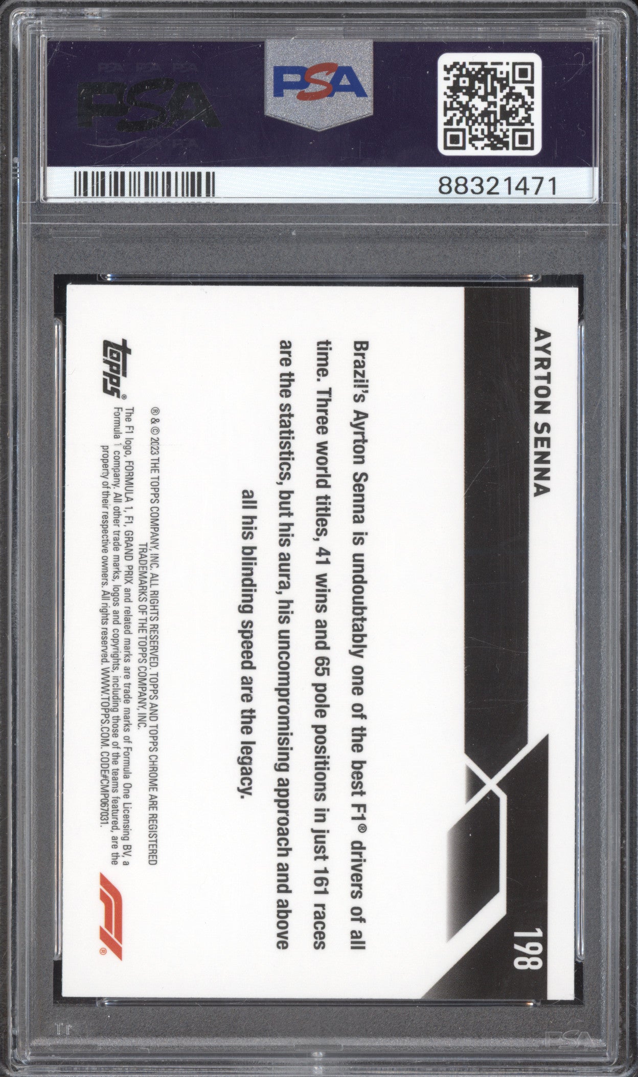 Ayrton Senna 2023 Topps Chrome 198 Red/Green PSA 8