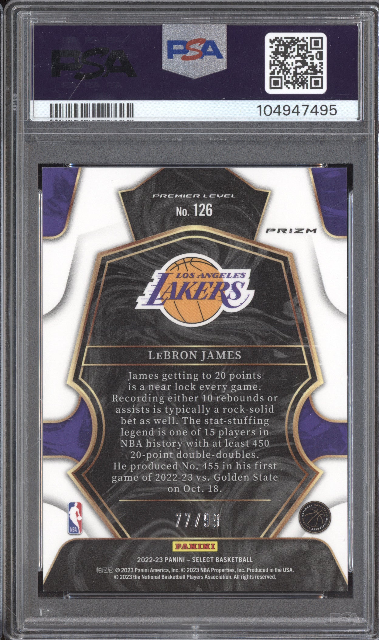 LeBron James 2022-23 Panini Select 126 Light Blue Disco 77/99 PSA 9