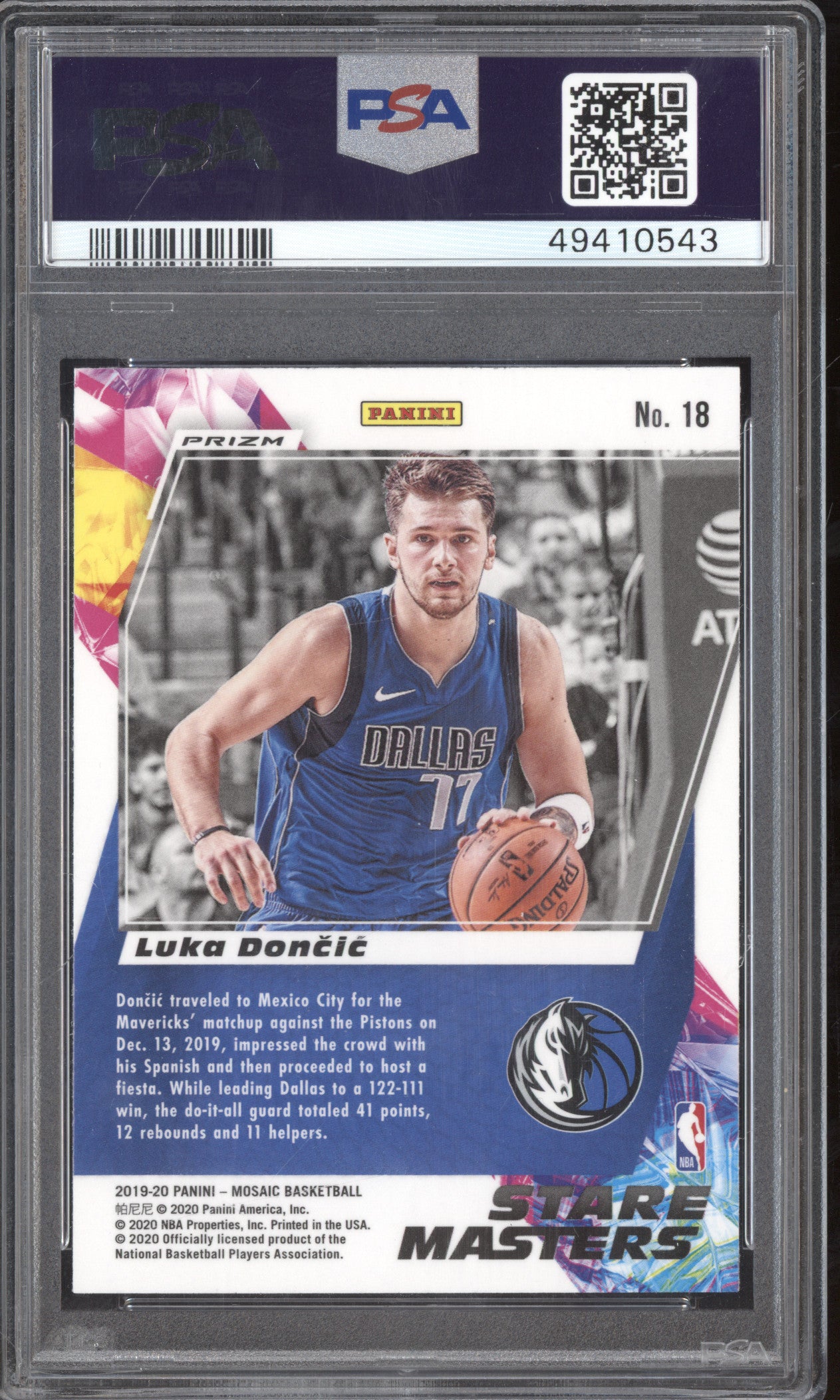 Luka Doncic 2019-20 Panini Mosaic 18 Stare Masters Mosaic PSA 10