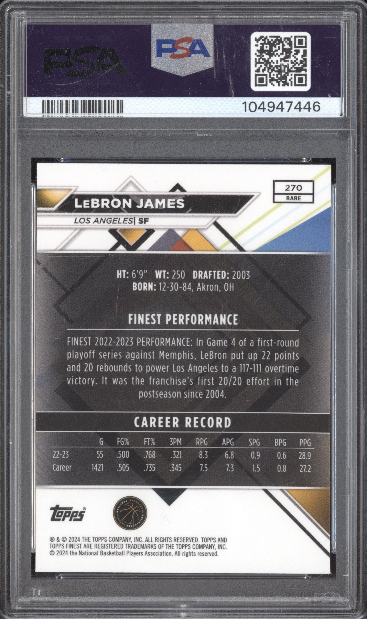 LeBron James 2023-24 Topps Finest 270 Checkerboard PSA 10
