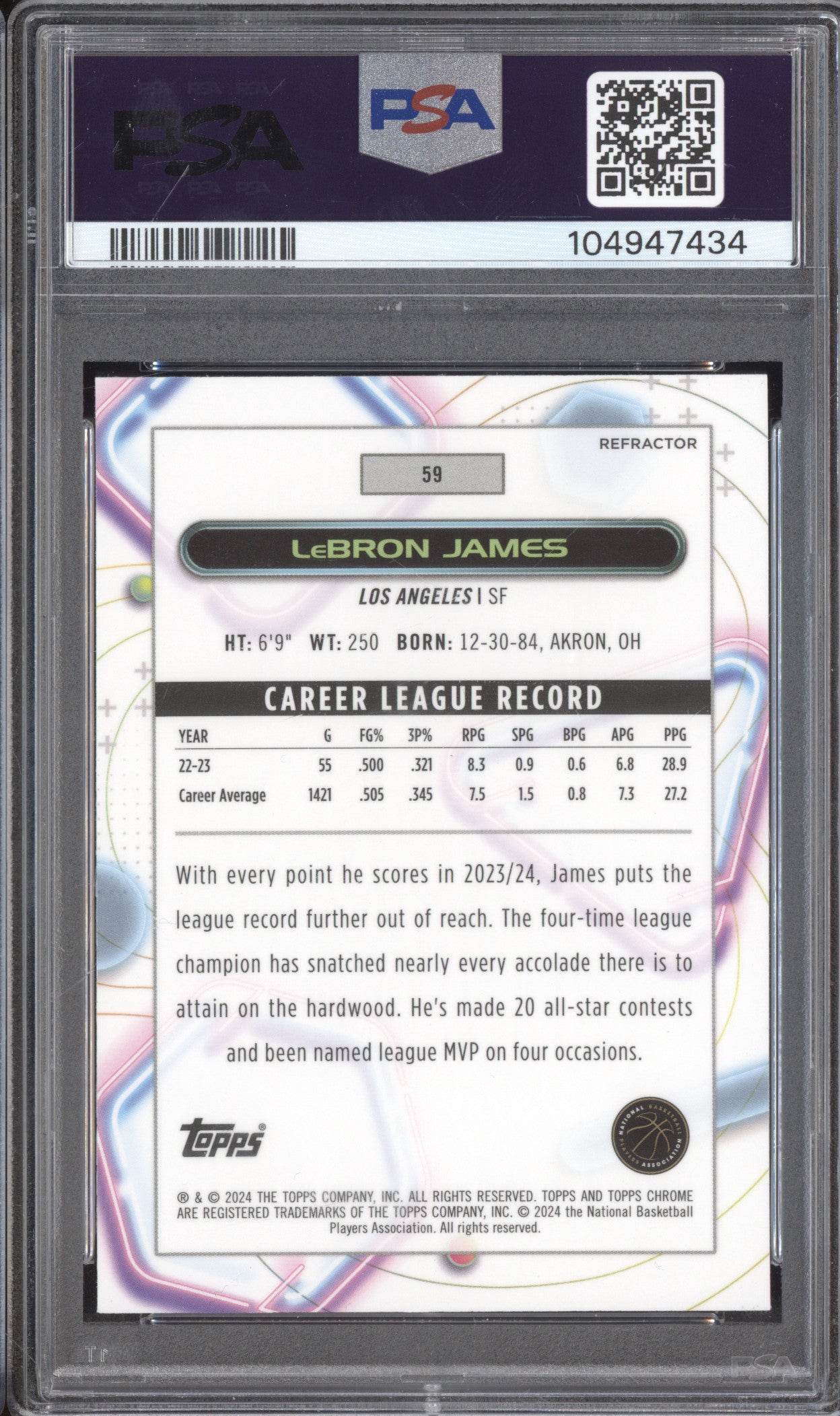 LeBron James 2023-24 Topps Cosmic Chrome 59 Refractor PSA 9