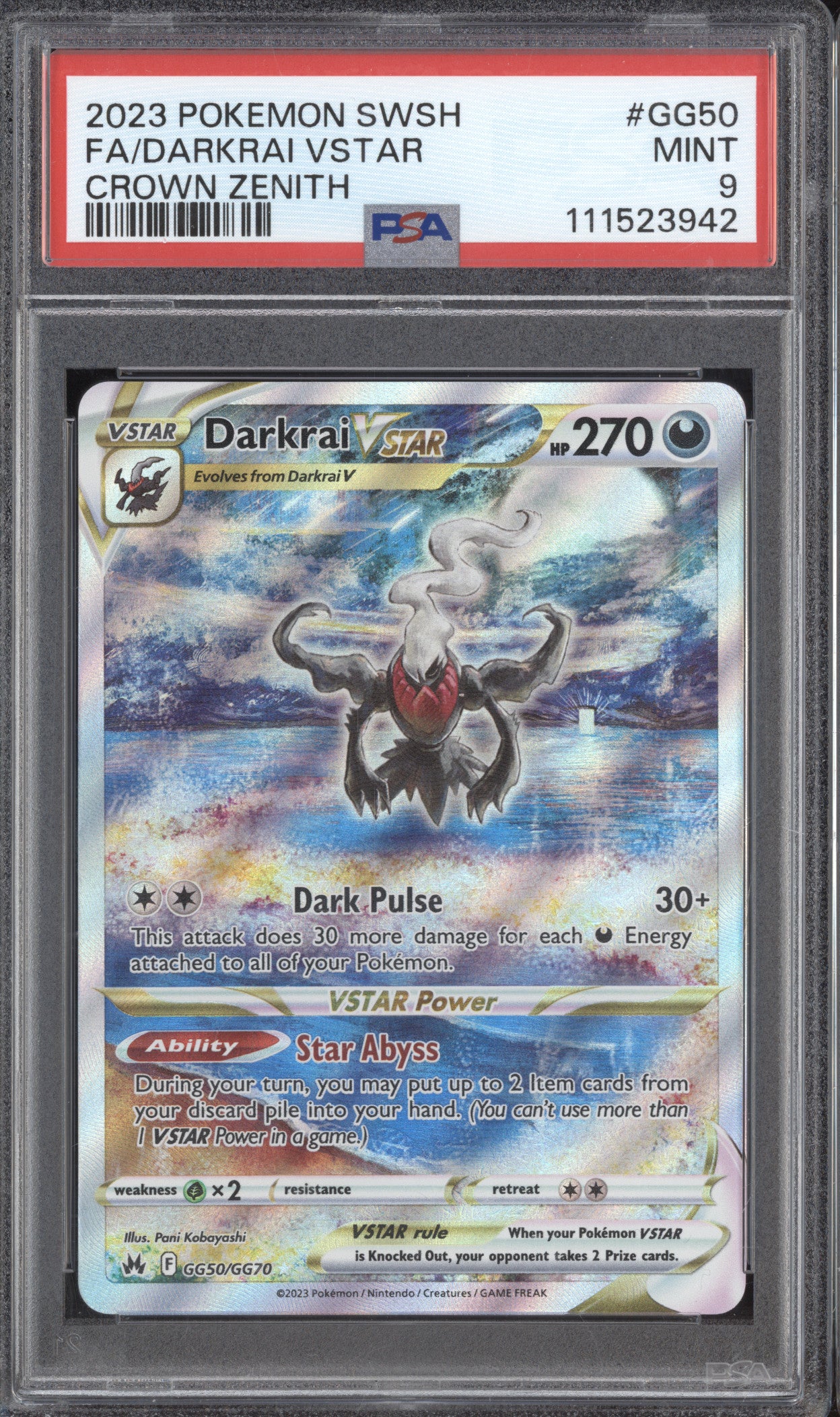 Darkrai VStar 2023 Pokemon Crown Zenith GG50/GG70 Full Art PSA 9