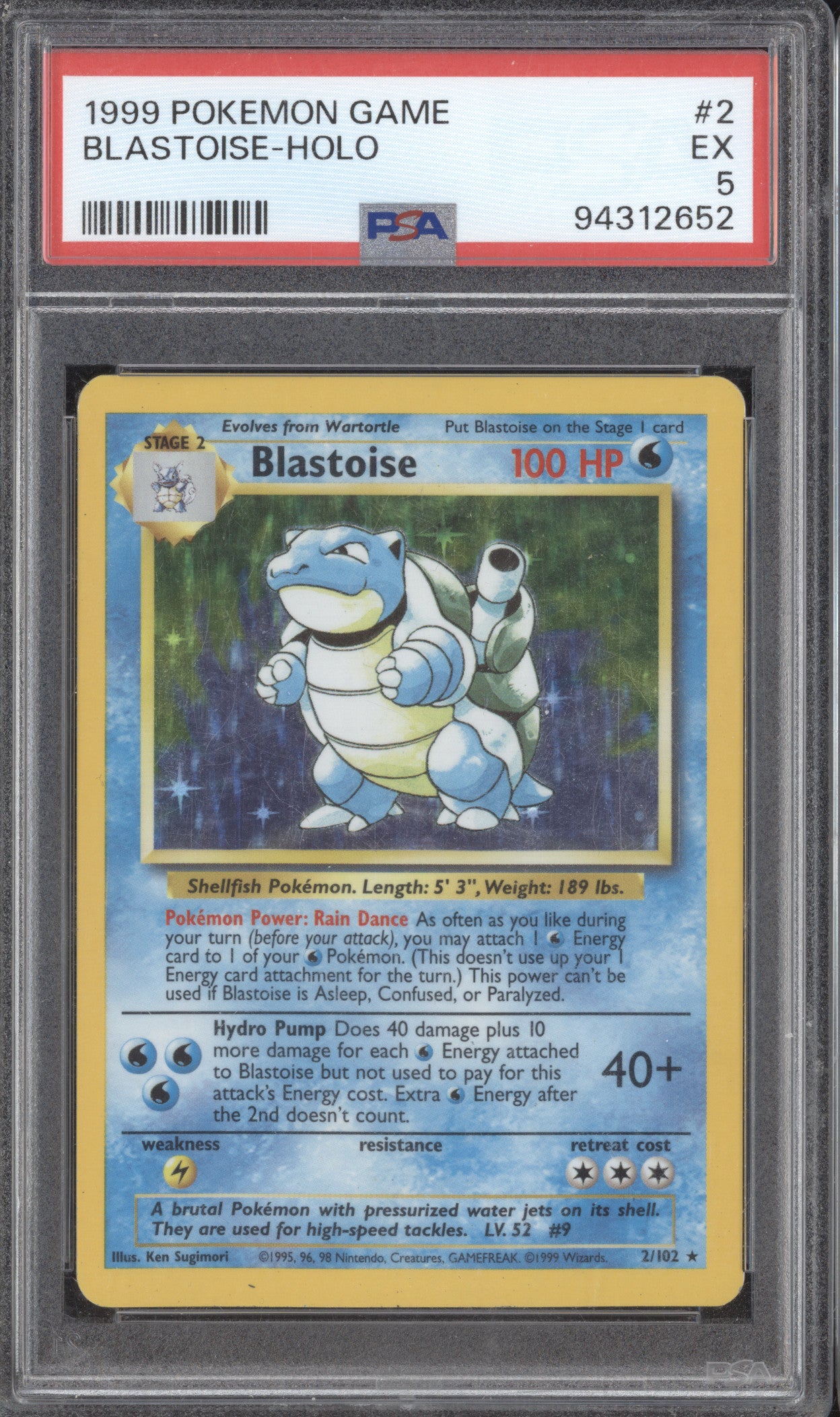 Blastoise 1999 Pokemon Base Set 2/102 Holo PSA 5