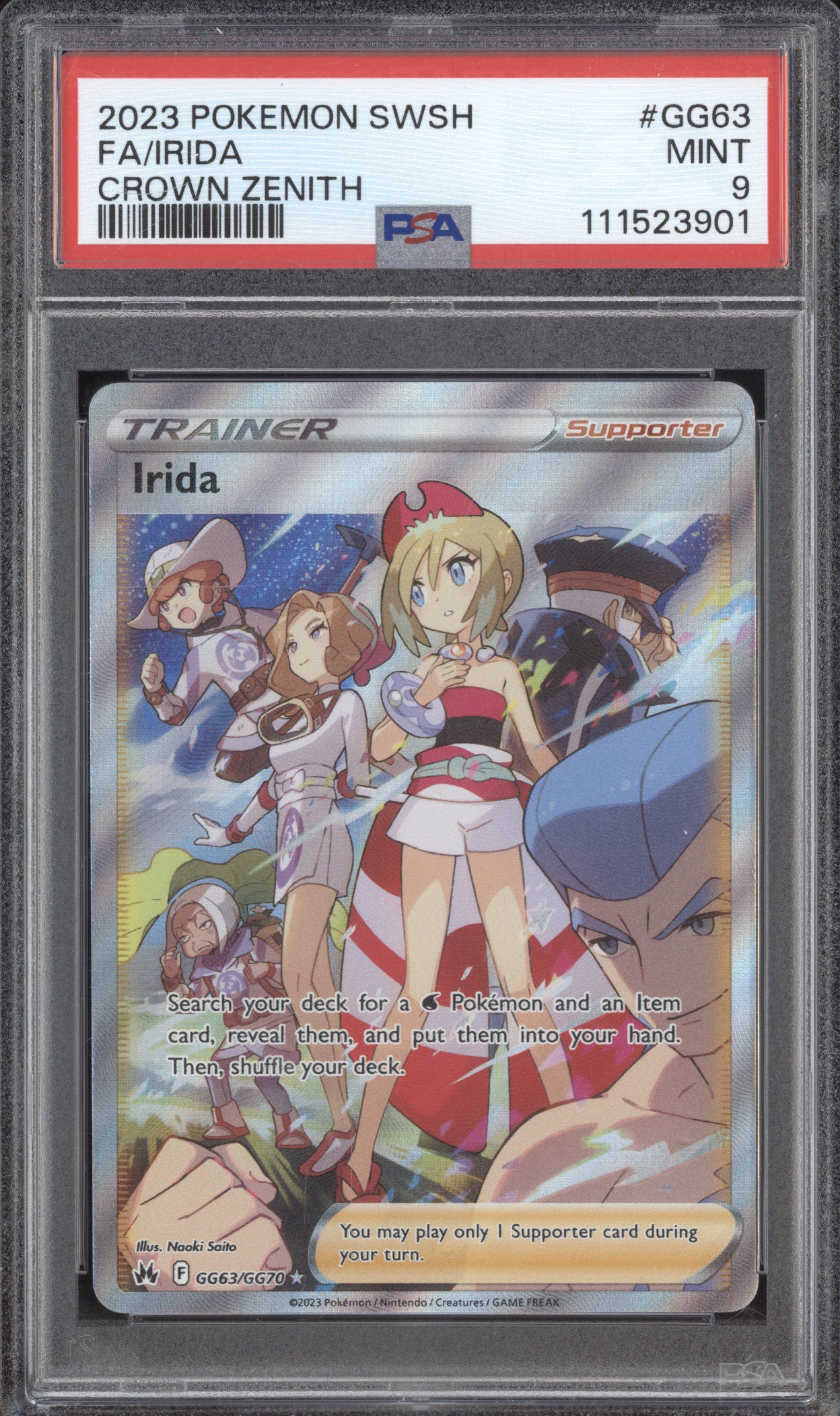 Irida 2023 Pokemon Crown Zenith GG63/GG70 Full Art PSA 9