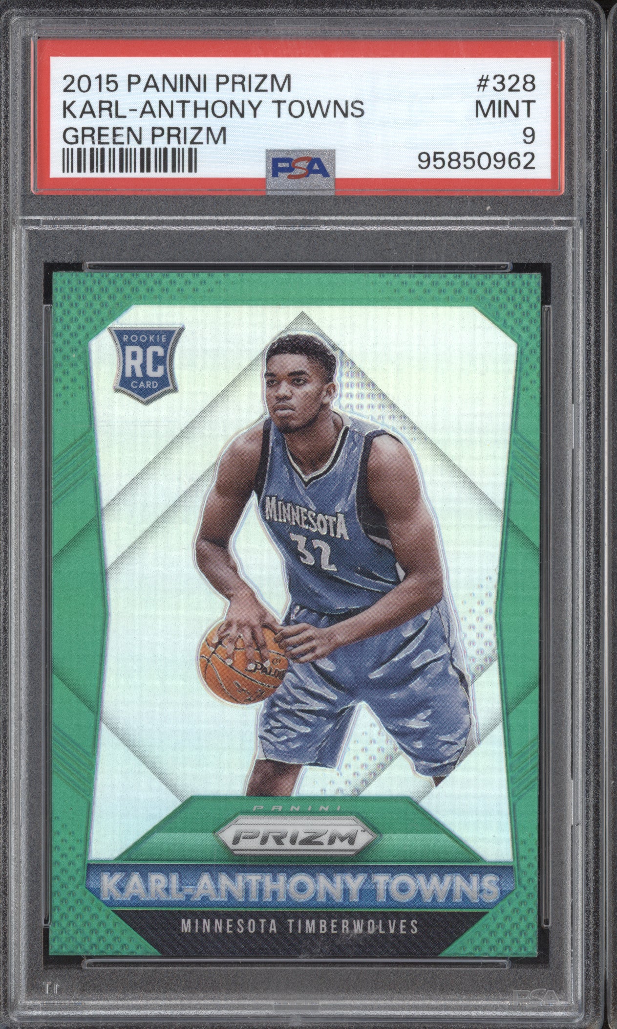 Karl-Anthony Towns 2015-16 Panini Prizm 328 Green RC PSA 9