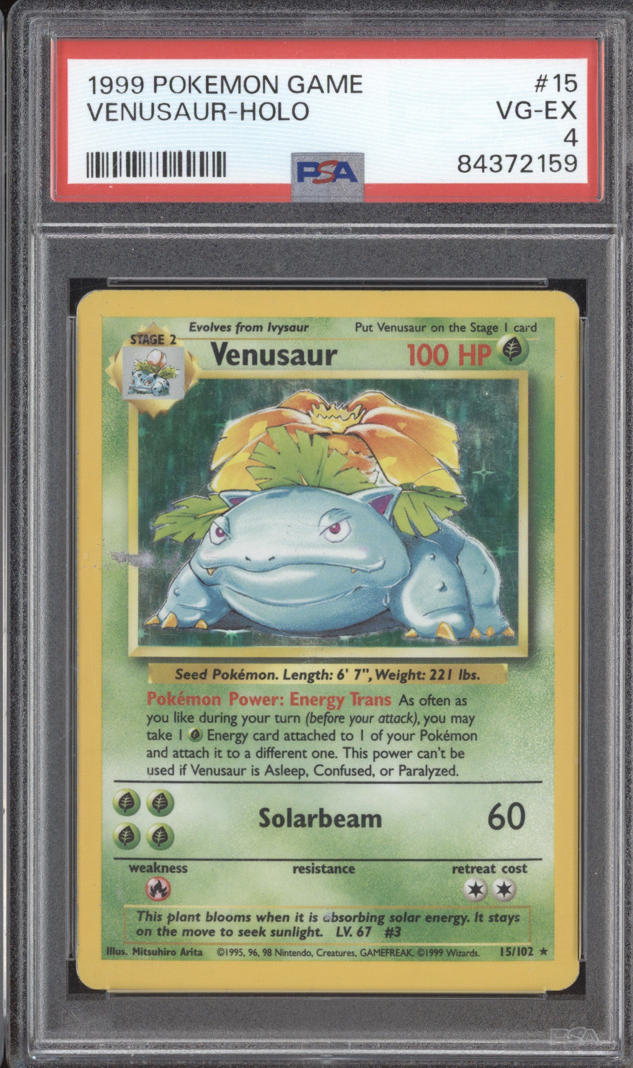 Venusaur 1999 Pokemon Base Set 15/102 Holo PSA 4