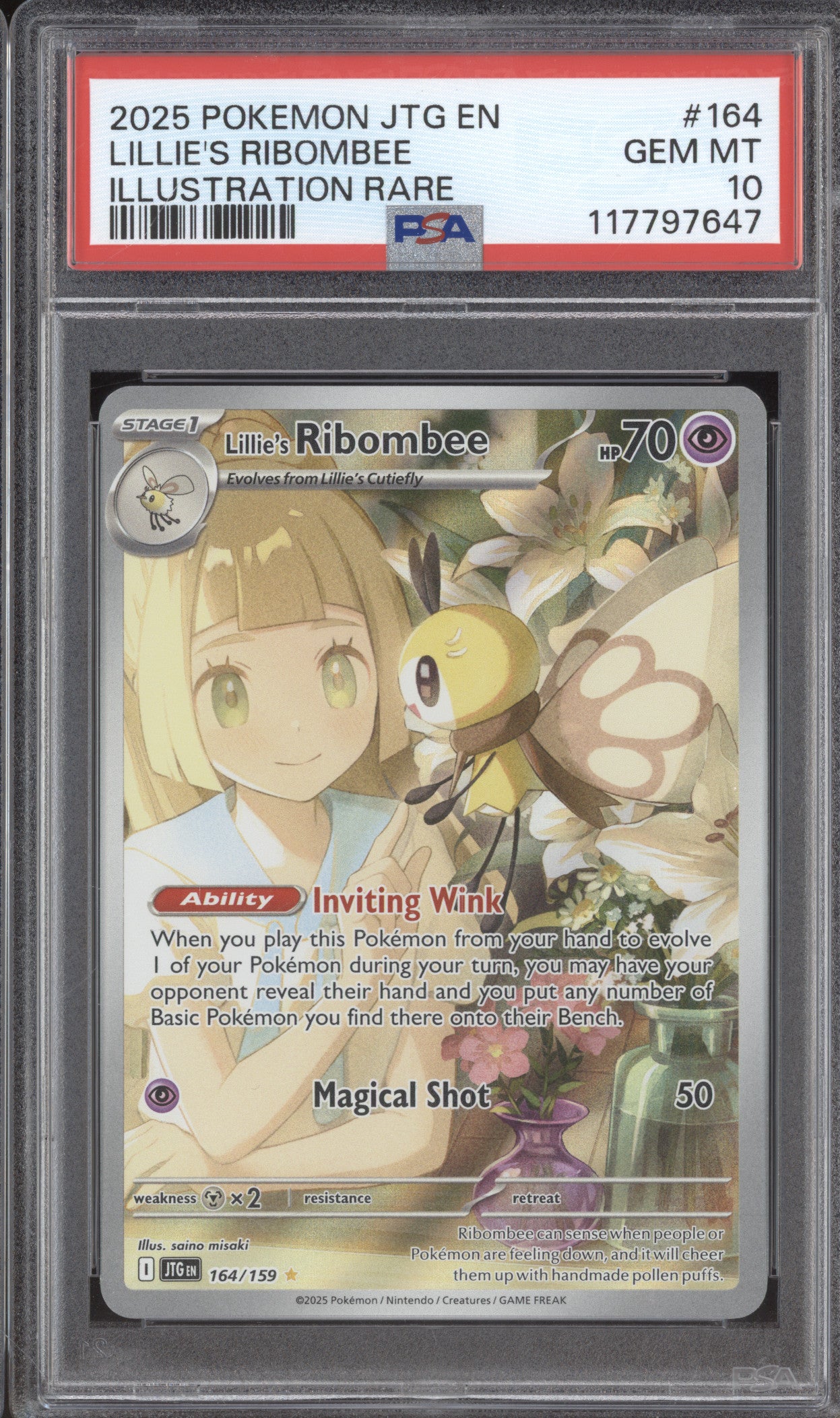 Lillie's Ribombee 2025 Pokemon Journey Together 164/159 Illustration Rare PSA 10