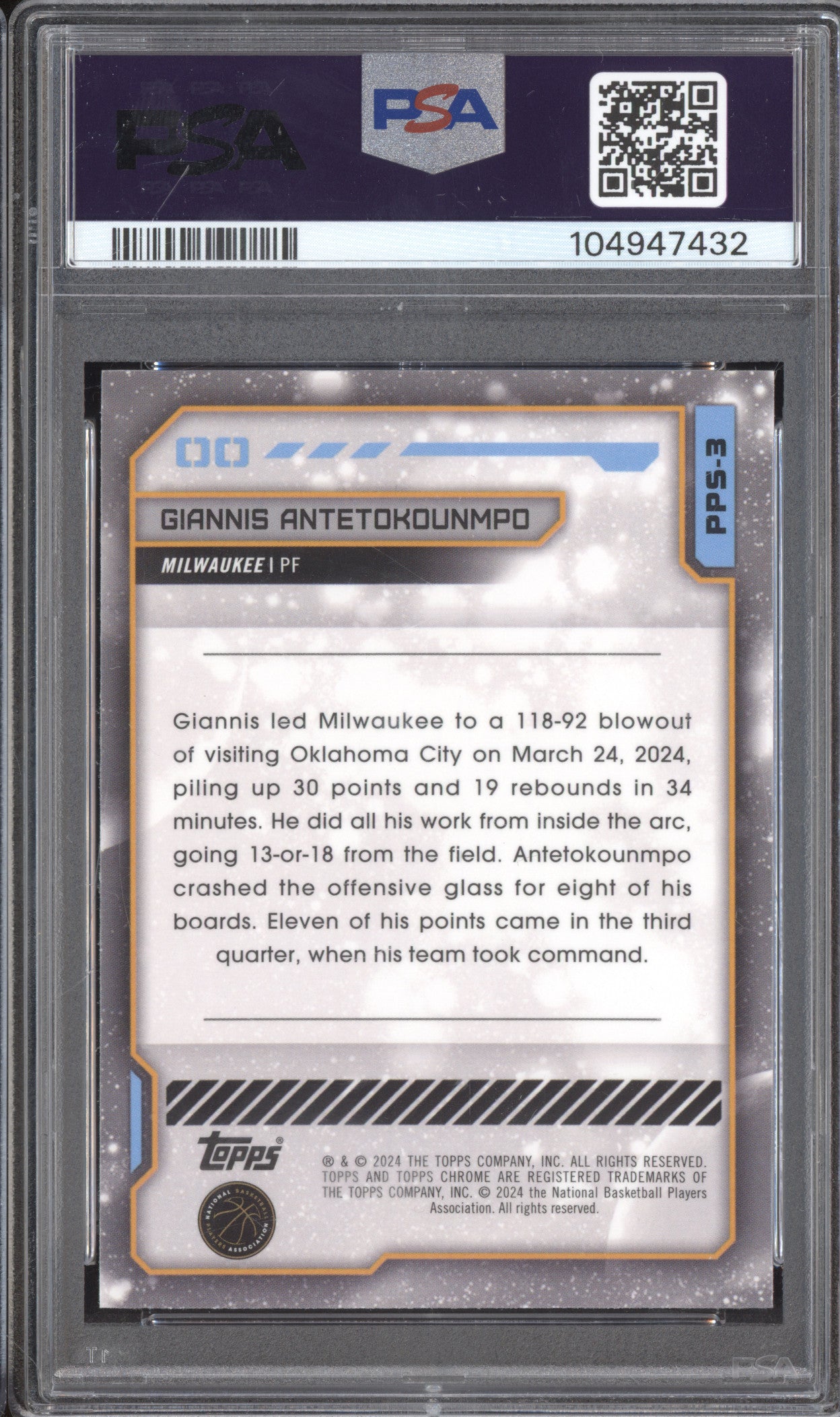 Giannis Antetokounmpo 2023-24 Topps Cosmic Chrome Planetary Pursuit Sun PSA 10