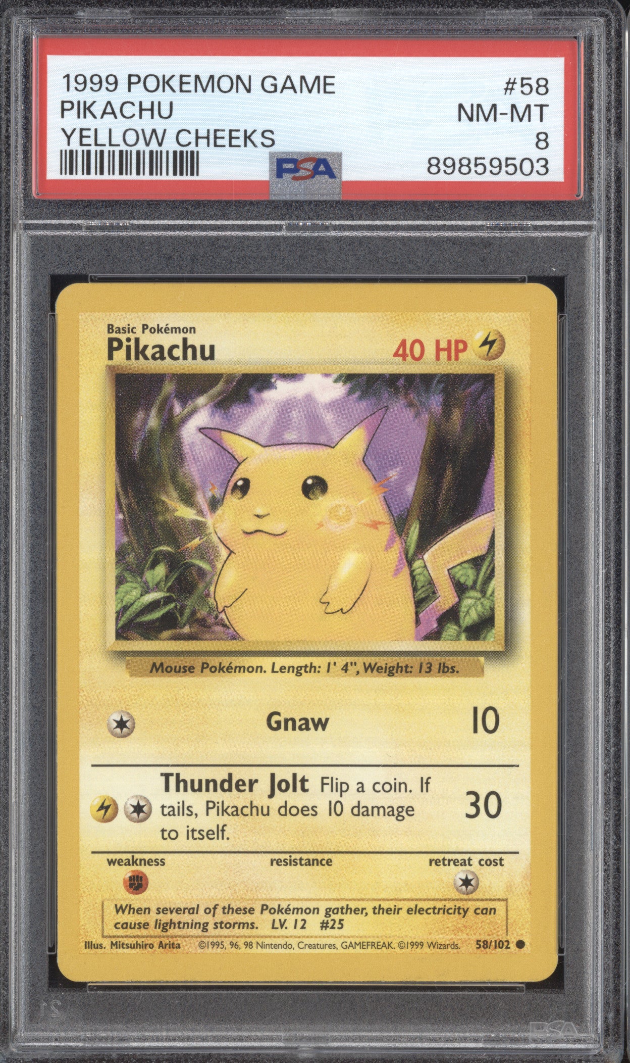 Pikachu 1999 Pokemon Base Set 58/102 Yellow Cheeks PSA 8