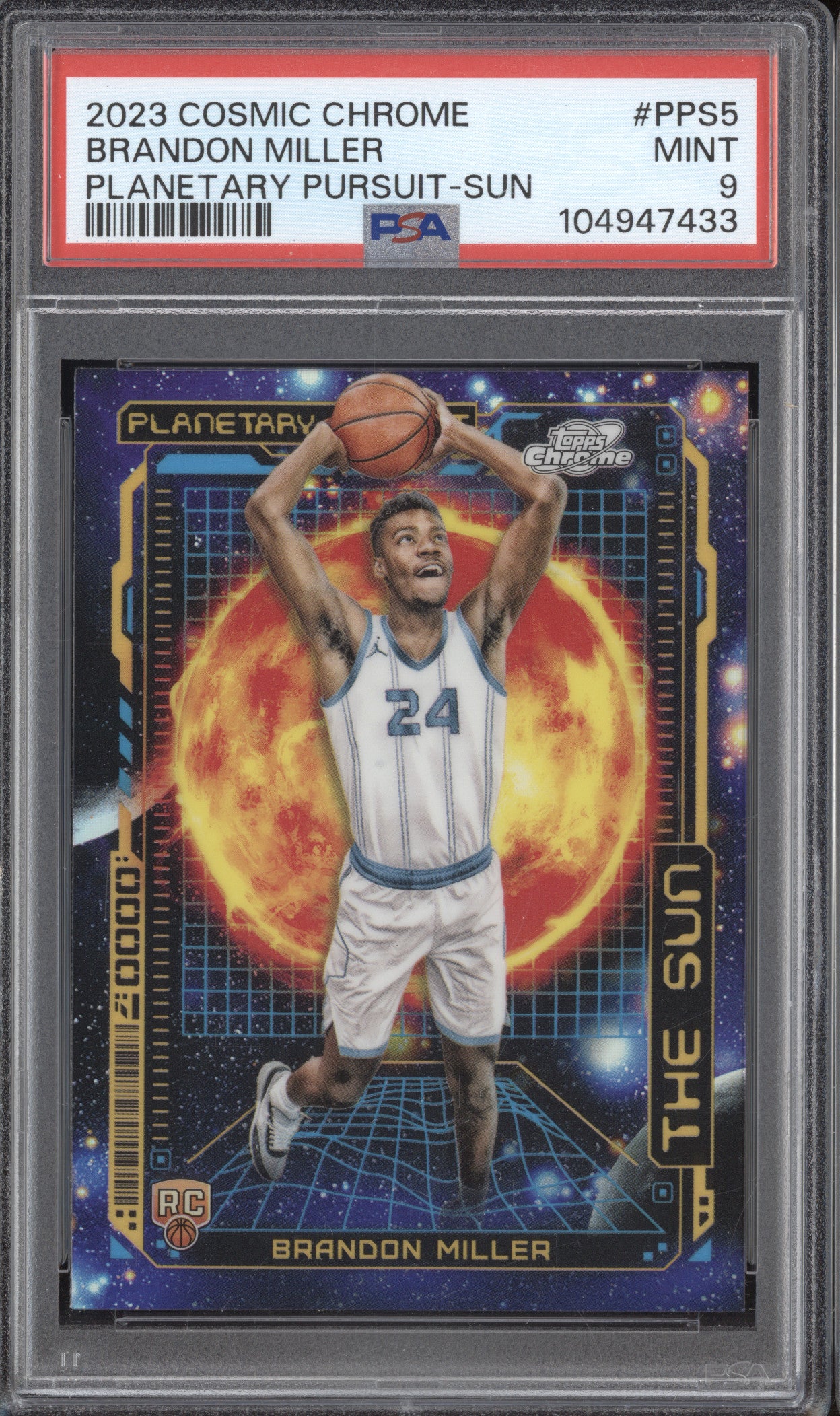 Brandon Miller 2023-24 Topps Cosmic Chrome PPS-5 Planetary Pursuit Sun RC PSA 9