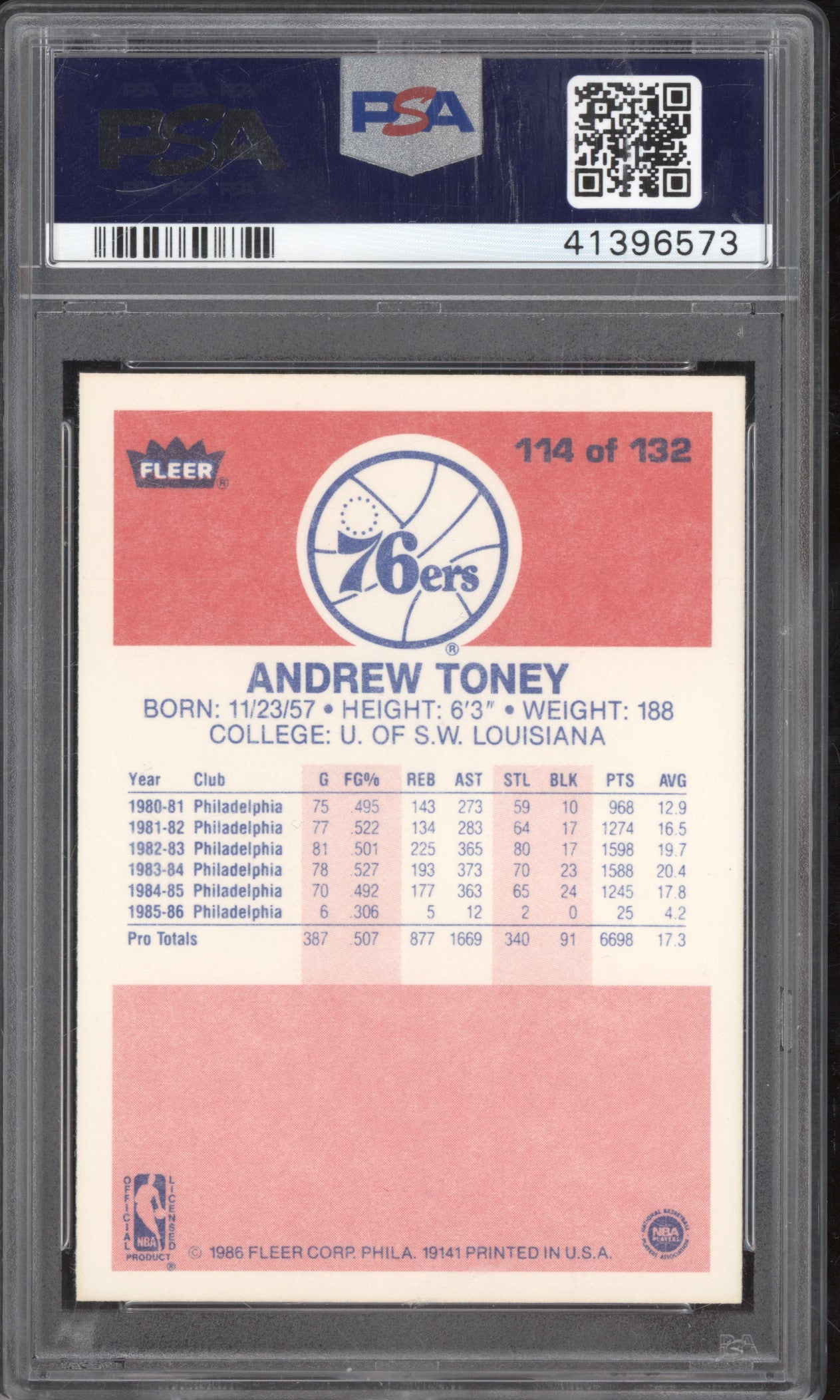 Andrew Toney 1986-87 Fleer 114 PSA 8