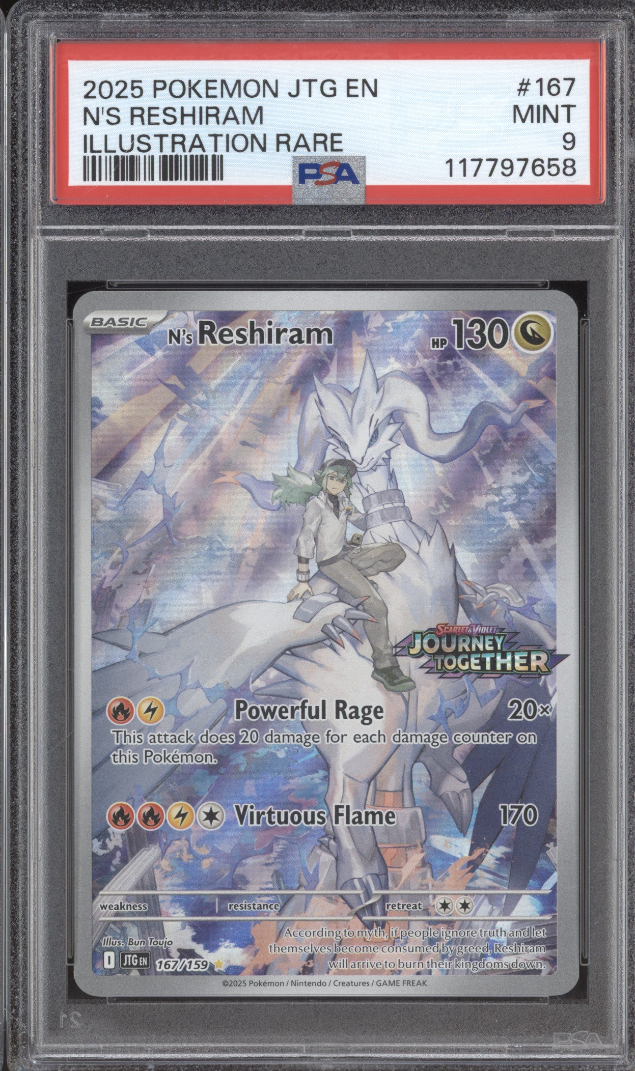 N's Reshiram 2025 Pokemon Journey Together 167/159 Booster Box Topper PSA 9