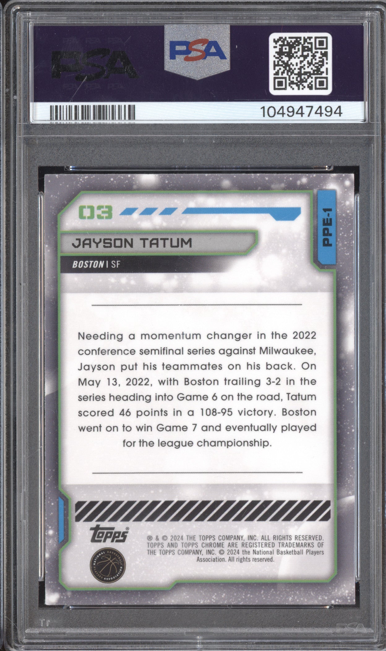 Jayson Tatum 2023-24 Topps 49+A32:N32 PPE-1 Planetary Pursuit Earth PSA 8