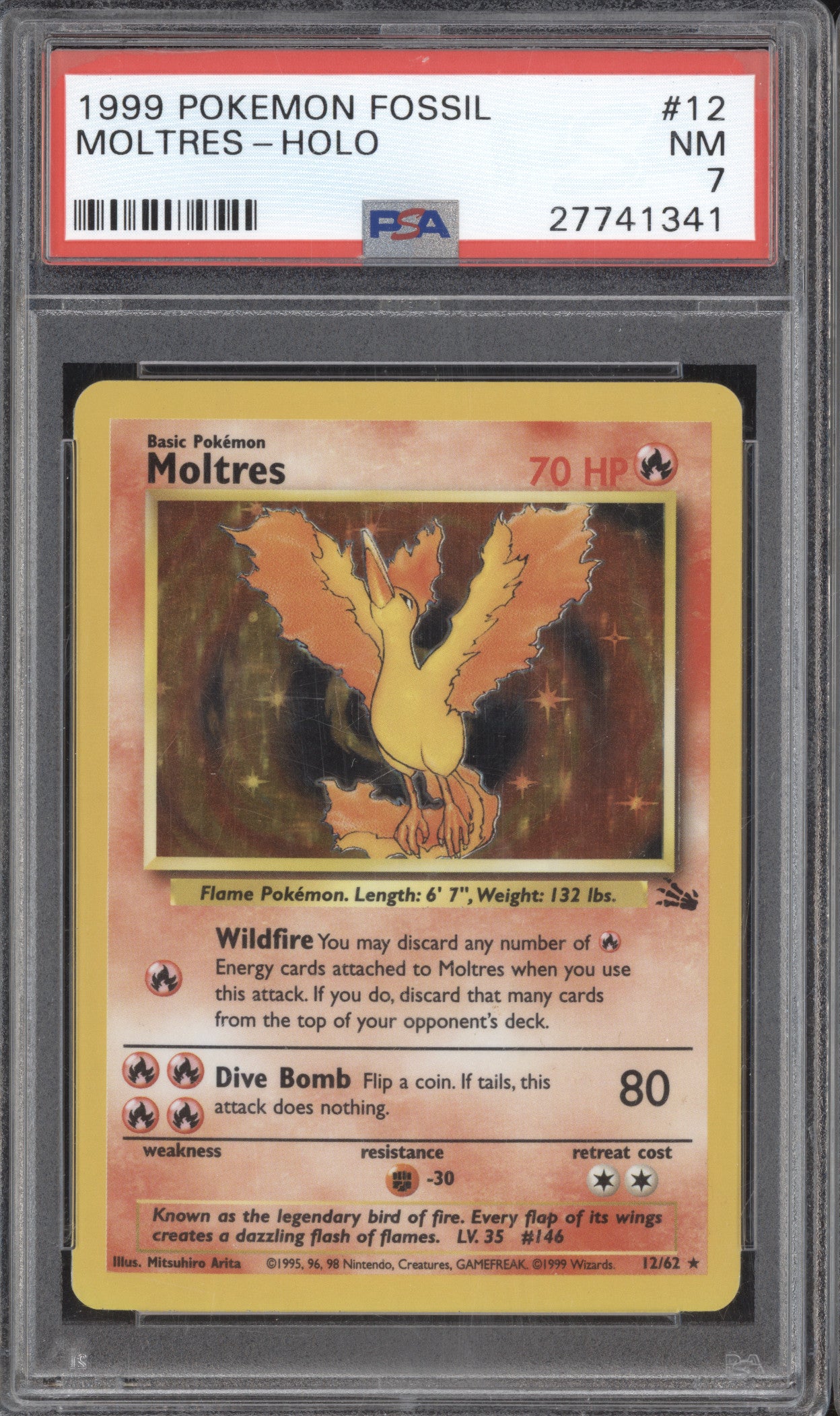 Moltres 1999 Pokemon Fossil 12/62 Holo PSA 7