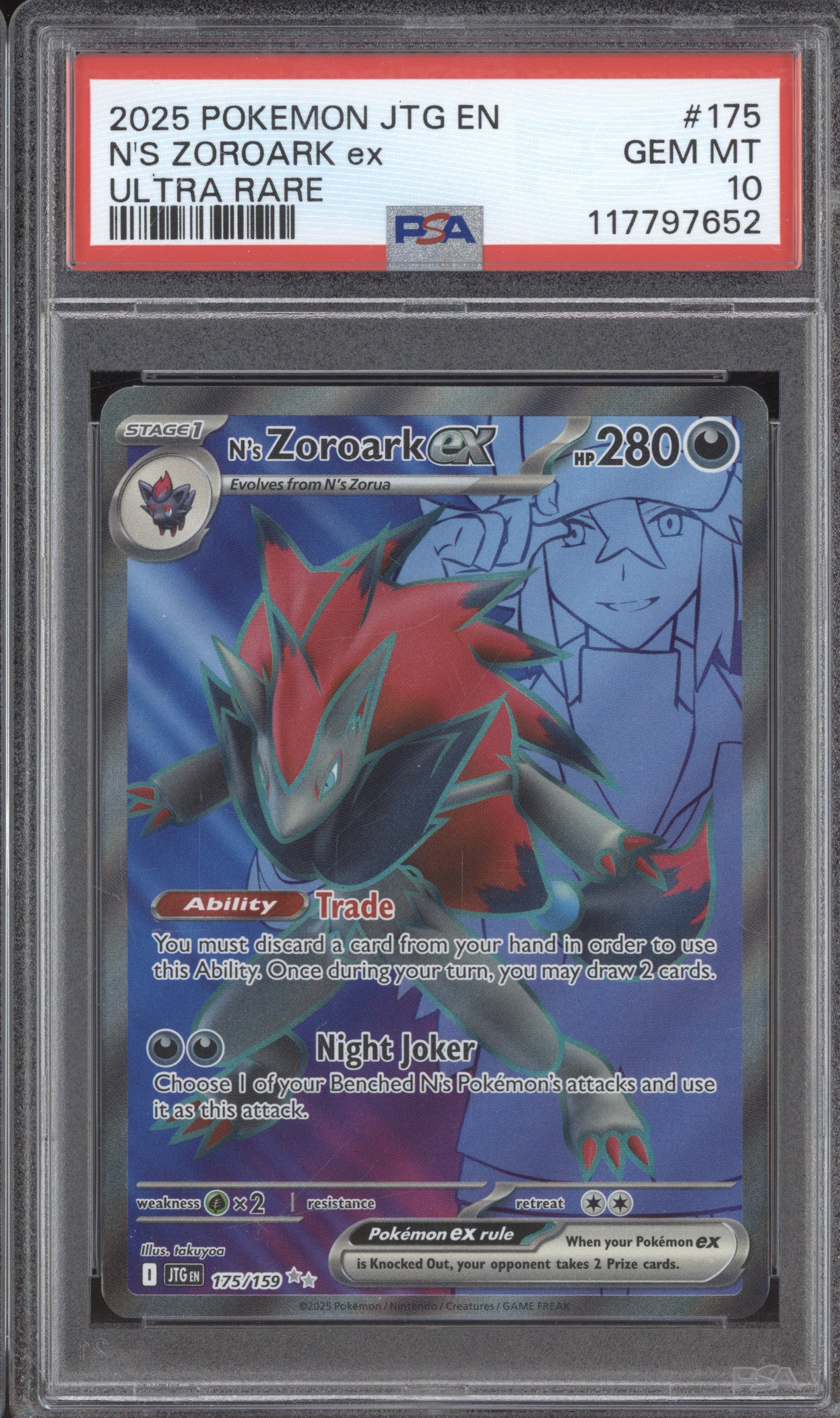 N's Zoroark ex 2025 Pokemon Journey Together 175/159 Ultra Rare PSA 10