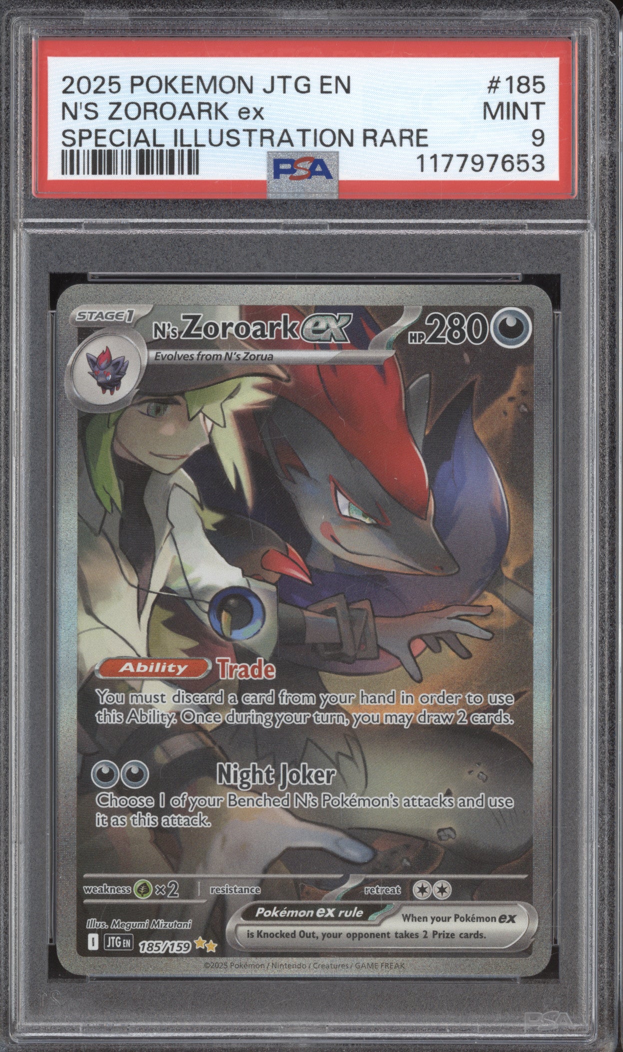 N's Zoroark ex Pokemon Journey Together 185/159 Special Illustration Rare PSA 9