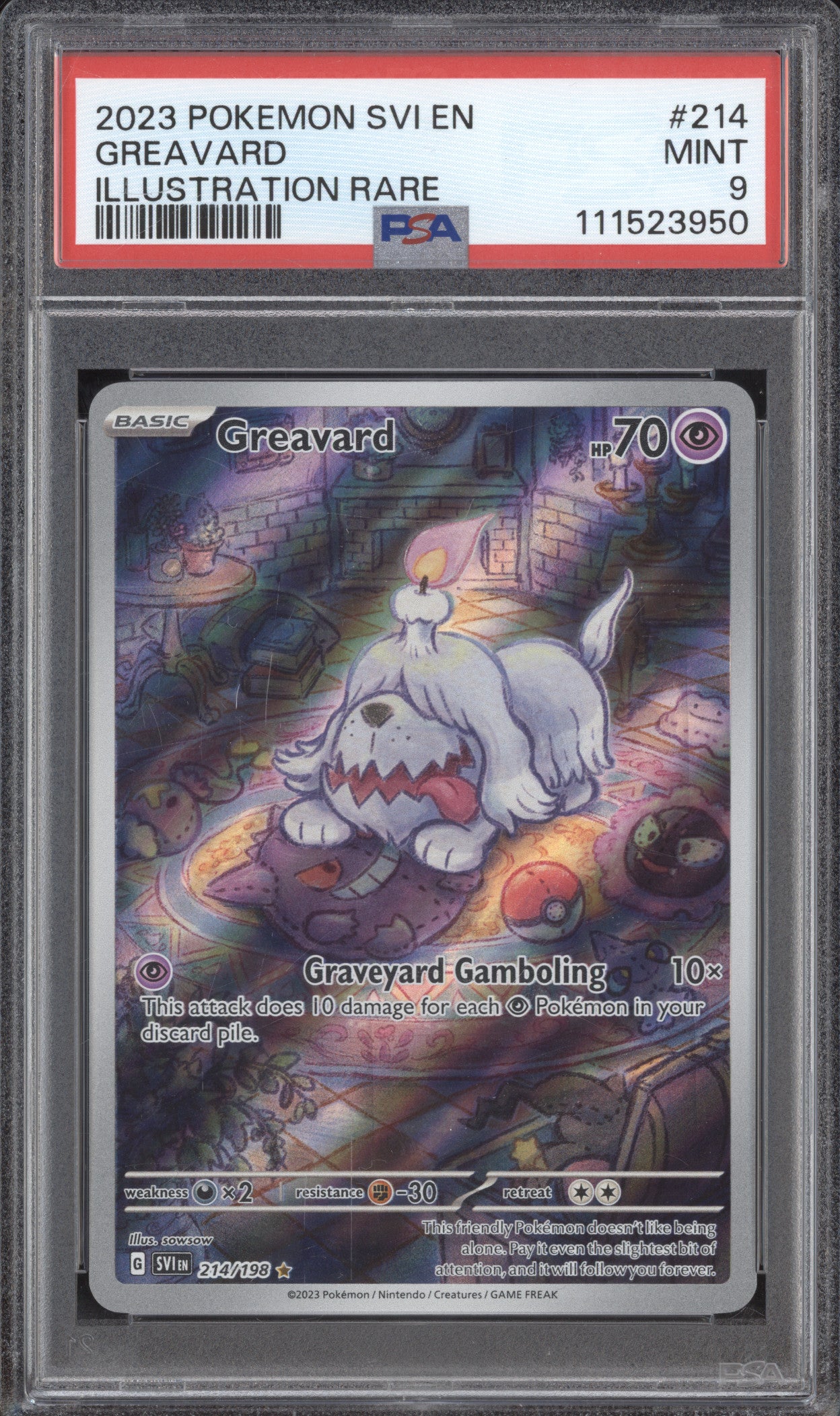 Greavard 2023 Pokemon Scarlet & Violet 214/198 Illustration Rare PSA 9