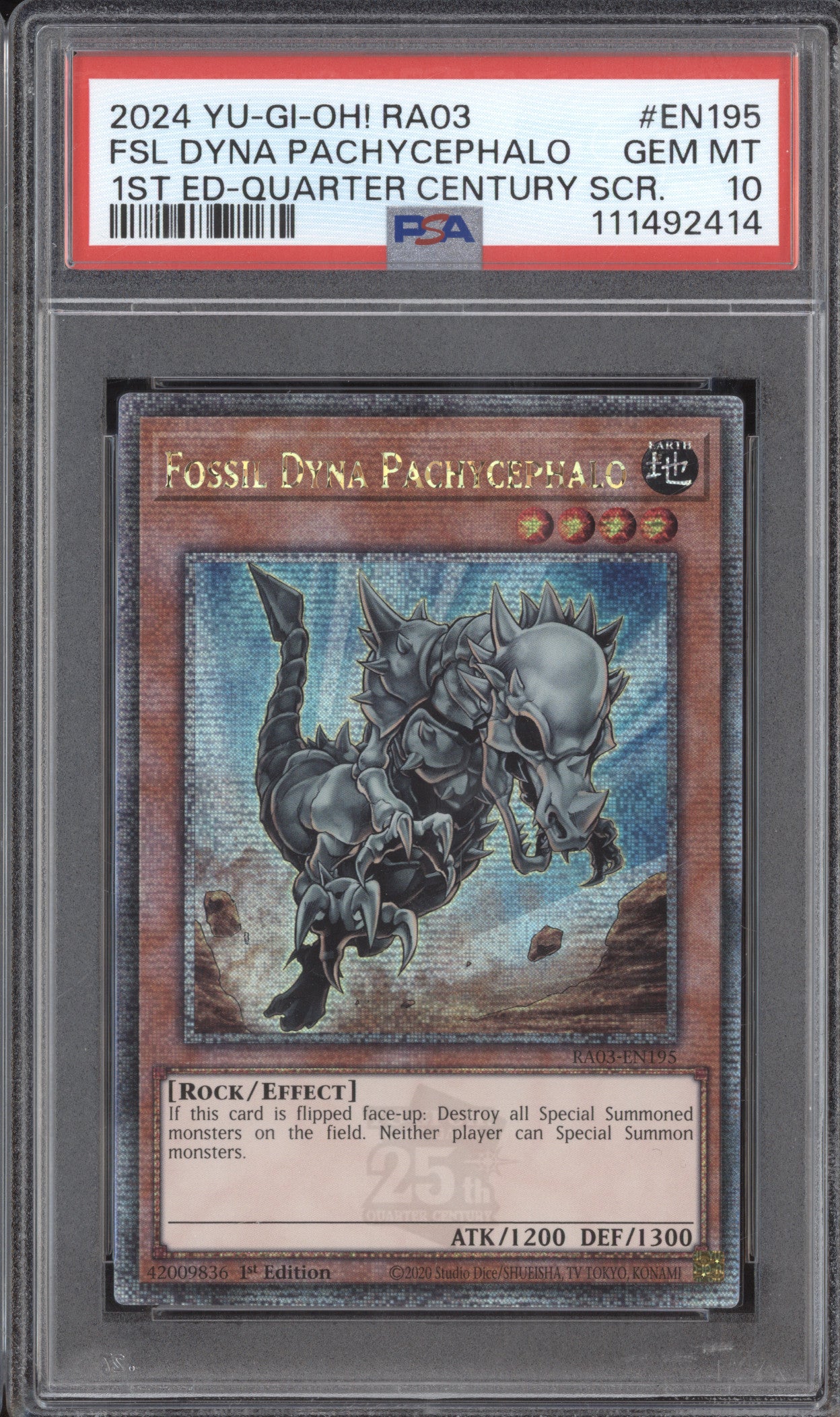 Fossil Dyna Pachycephalo 2024 YuGiOh QC Bonanza RA03-EN195 1st Ed QCSR PSA 10