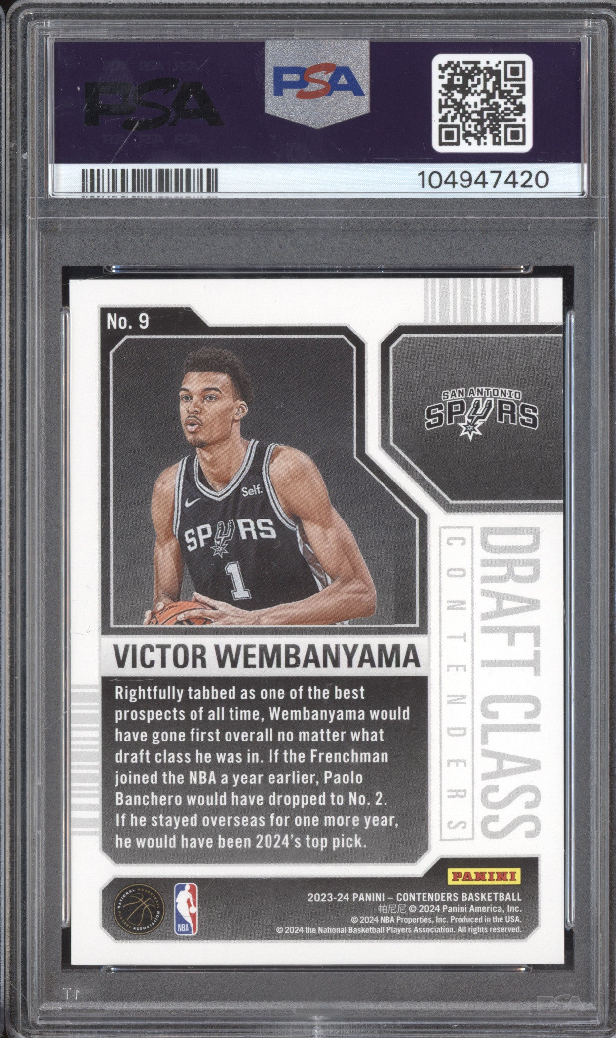 Victor Wembanyama 2023 Panini Contenders Draft Class Cracked Ice RC /25 PSA 10