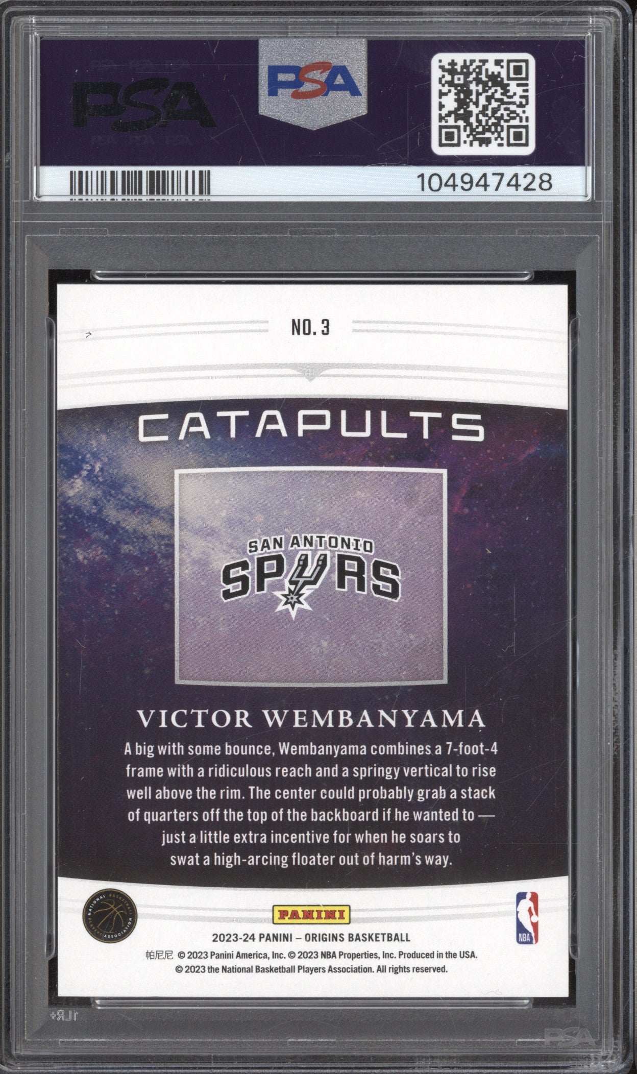 Victor Wembanyama 2023-24 Panini Origins 3 Catapults RC PSA 9