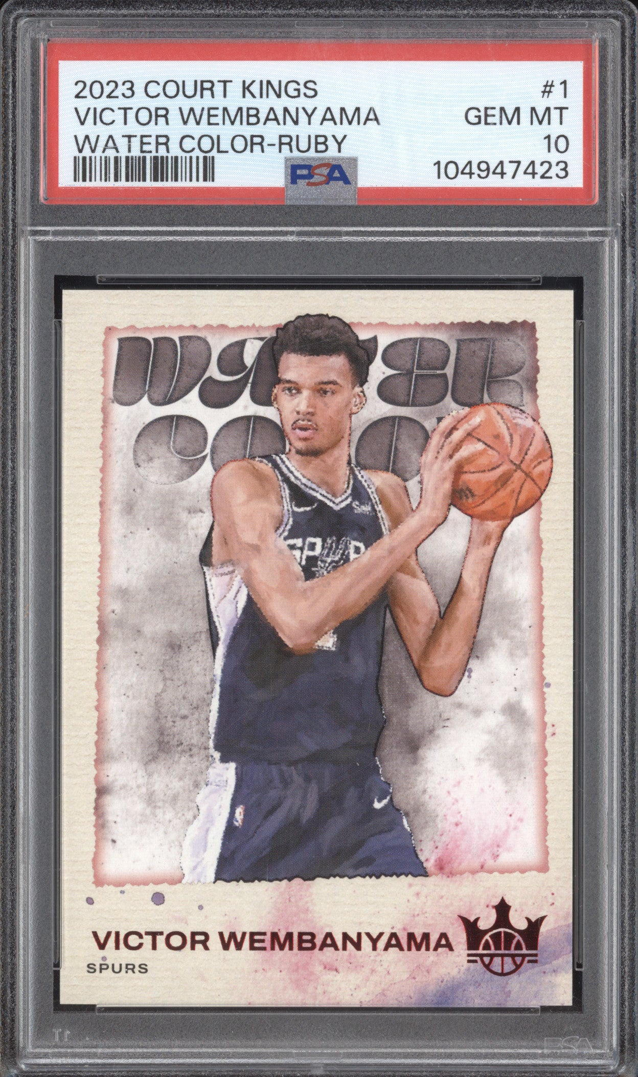 Victor Wembanyama 2023-24 Panini Court Kings 1 Water Color Ruby RC 5/149 PSA 10