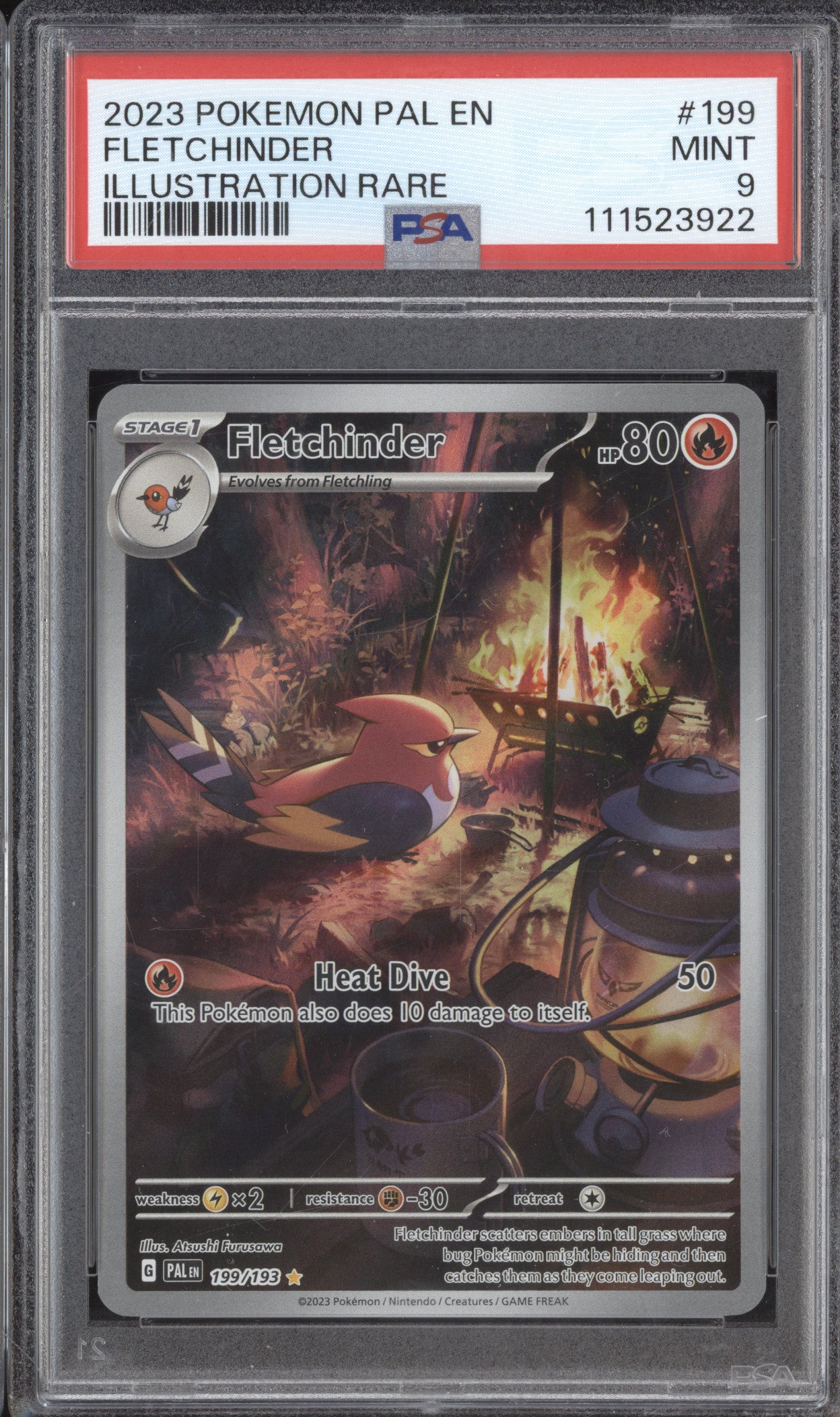 Fletchinder 2023 Pokemon Paldea Evolved 199/193 Illustration Rare PSA 9