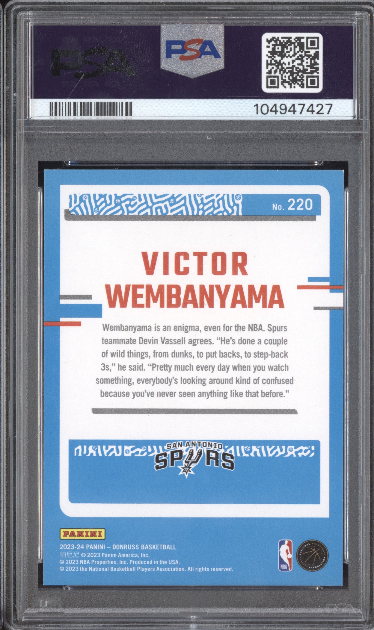 Victor Wembanyama 2023-24 Panini Donruss 220 Red RC PSA 9
