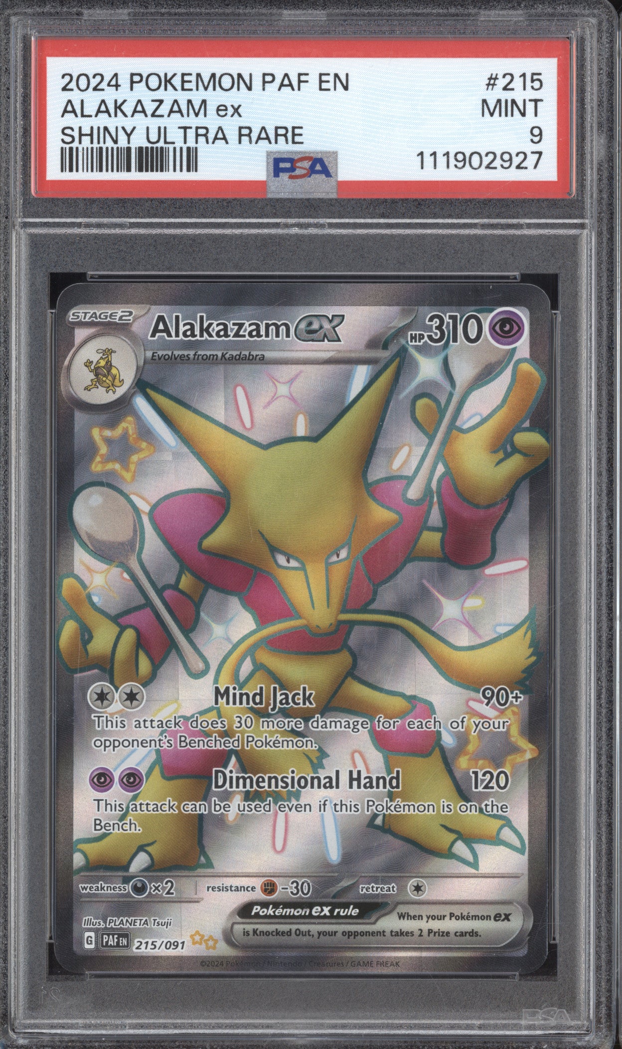 Alakazam ex 2024 Pokemon Paldean Fates 215/091 Shiny Ultra Rare PSA 9
