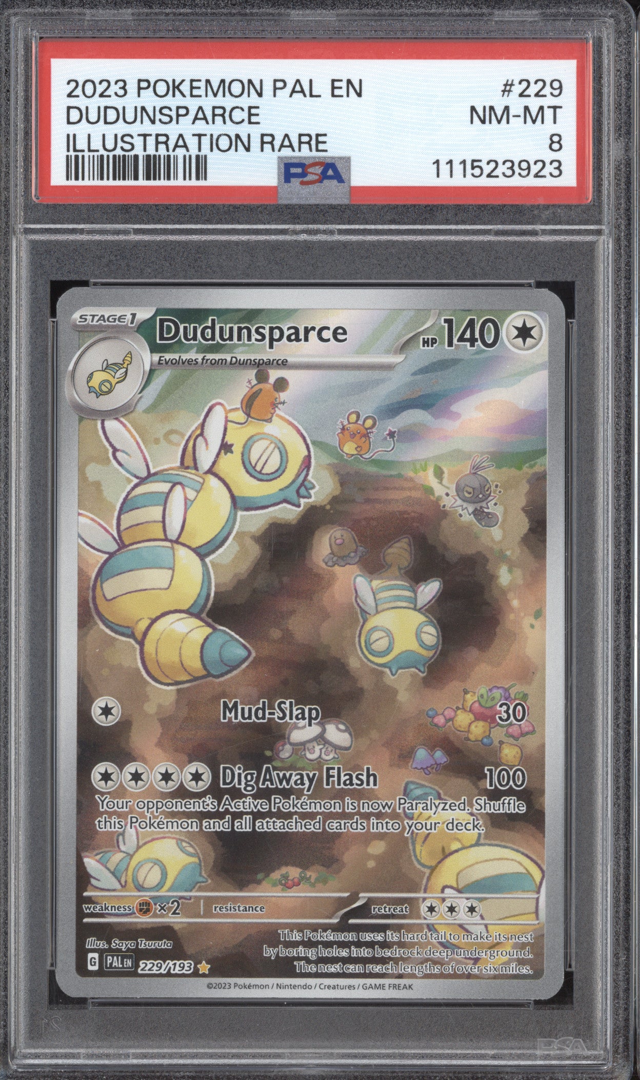 Dudunsparce 2023 Pokemon Paldea Evolved 229/193 Illustration Rare PSA 8