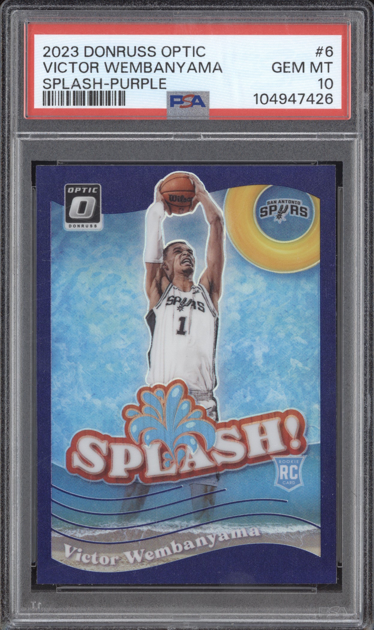 Victor Wembanyama 2023-24 Panini Donruss Optic 6 Splash Purple RC PSA 10