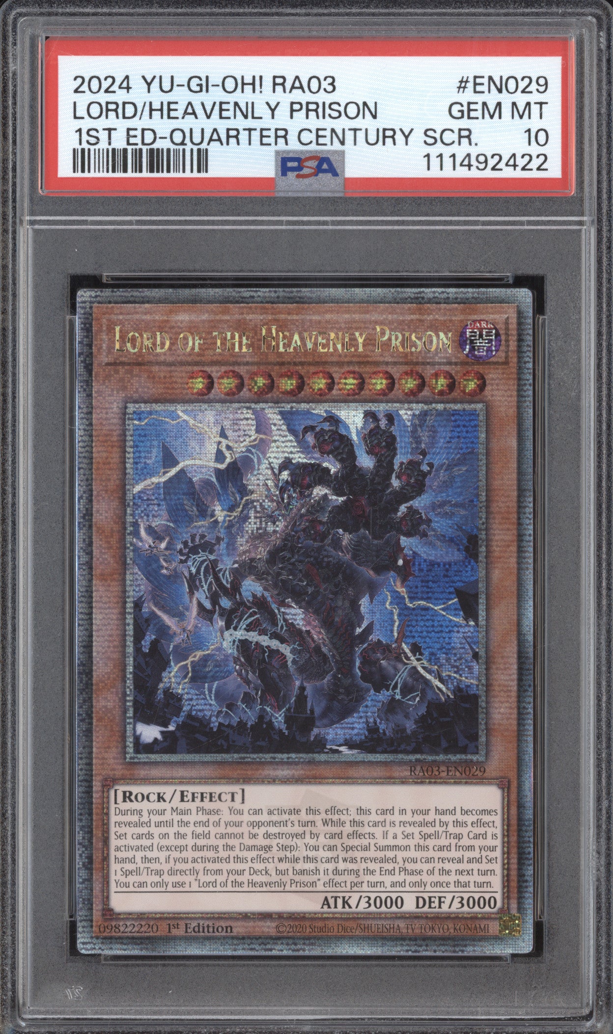 Lord of the Heavenly Prison 2024 YuGiOh QC Bonanza RA03-EN029 1st Ed QCSR PSA 10