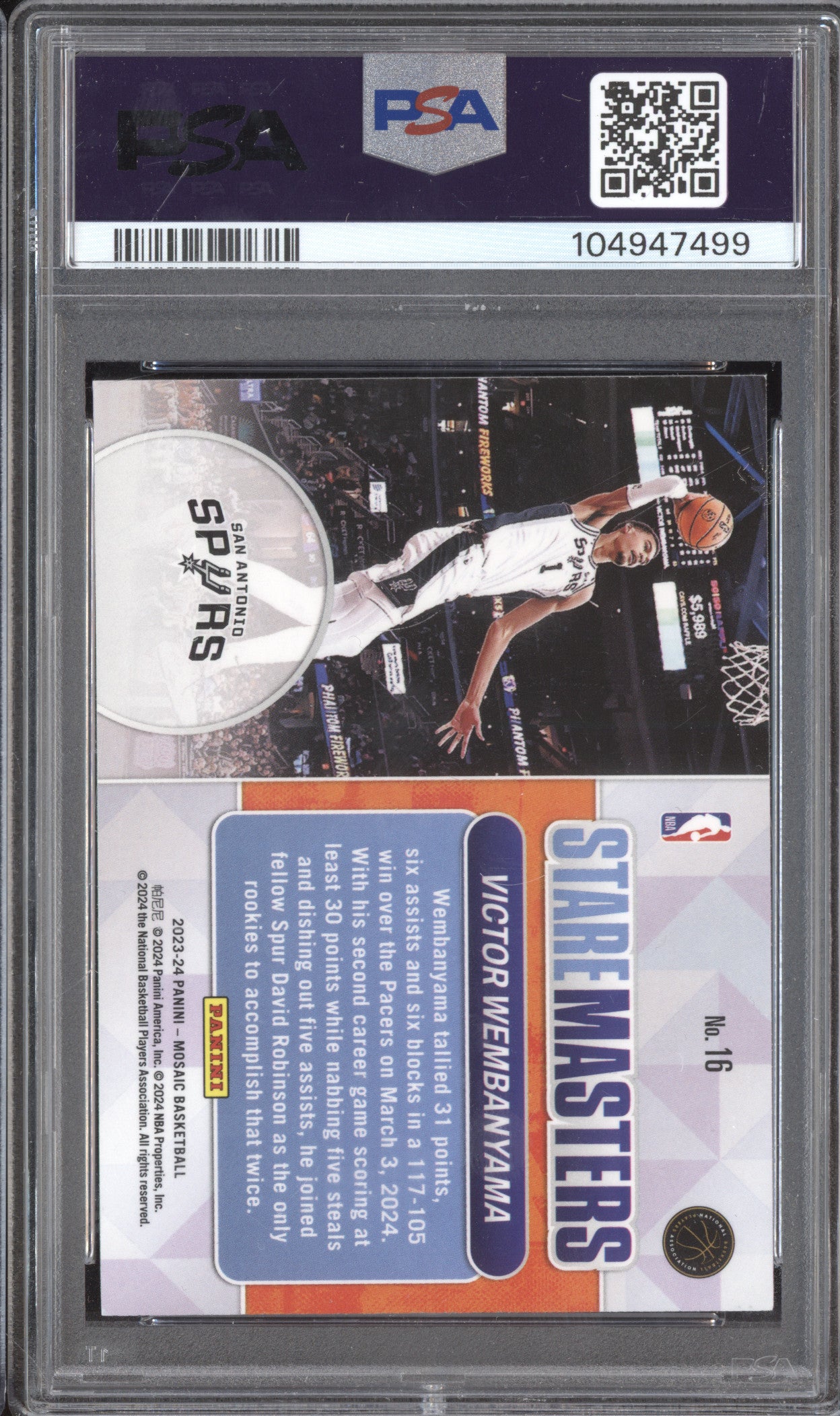 Victor Wembanyama 2023-24 Panini Mosaic 16 Stare Masters RC PSA 9