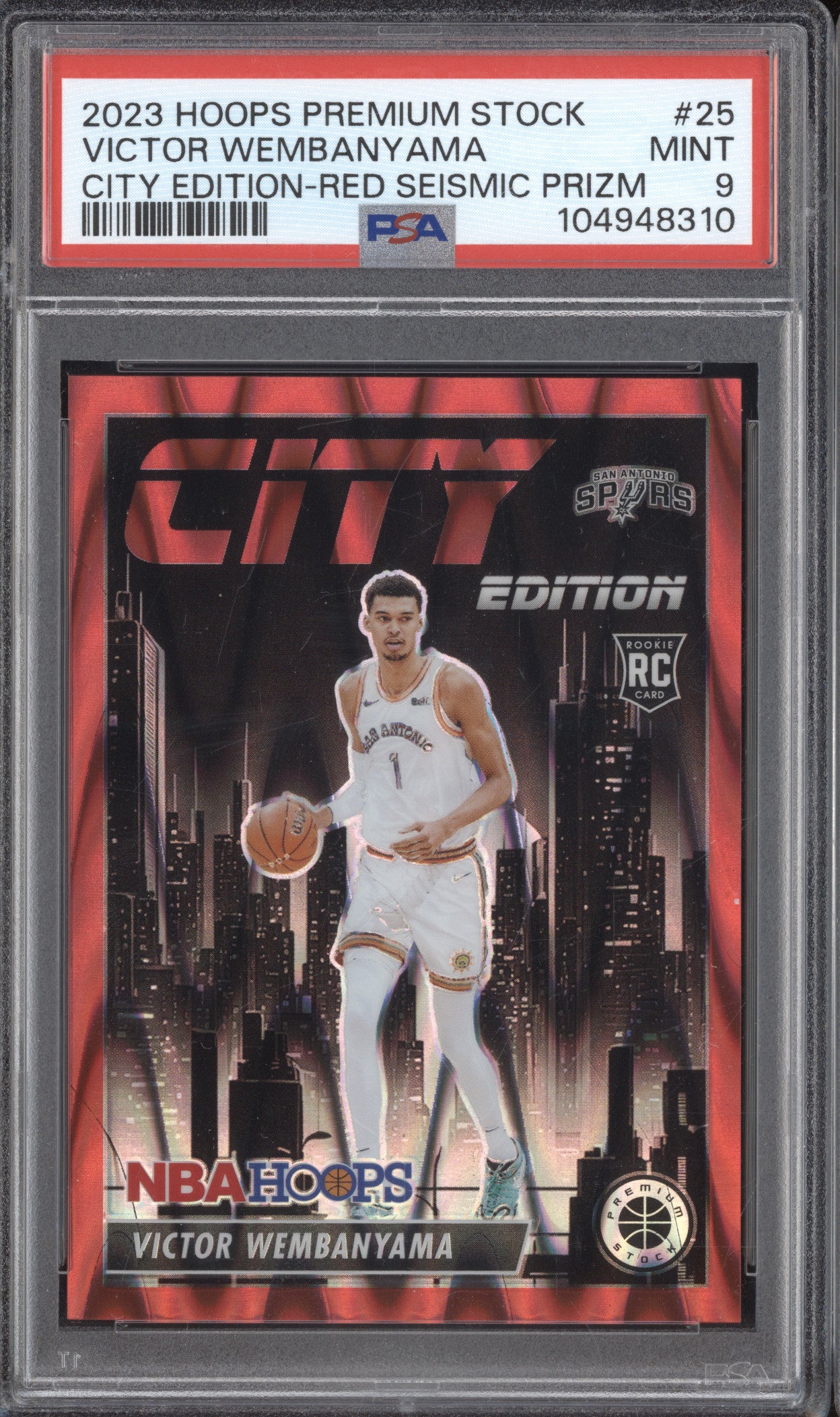 Victor Wembanyama 2023-24 Panini Hoops PS City Edition Red Seismic RC /199 PSA 9