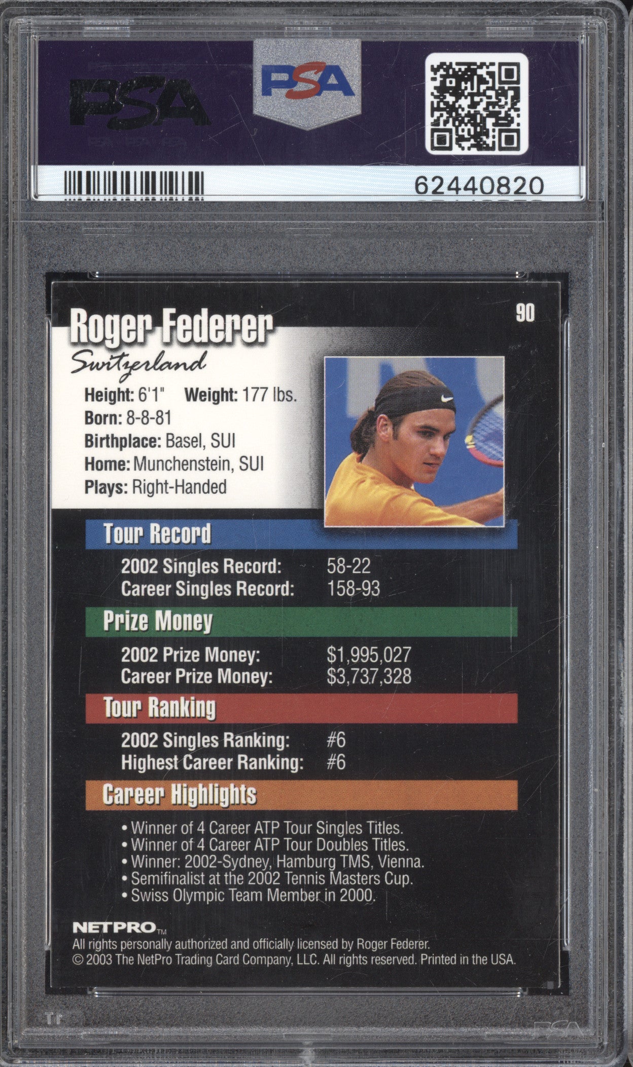 Roger Federer 2003 Netpro 90 PSA 8