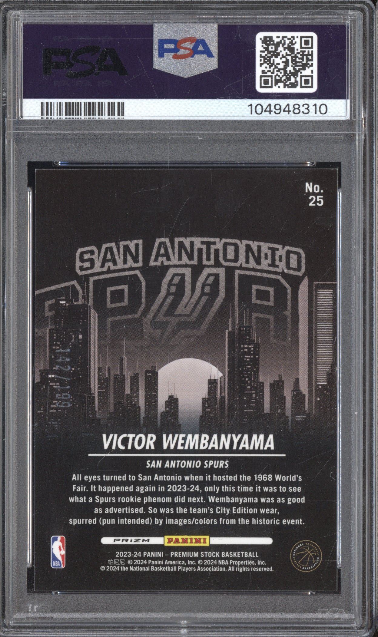 Victor Wembanyama 2023-24 Panini Hoops PS City Edition Red Seismic RC /199 PSA 9