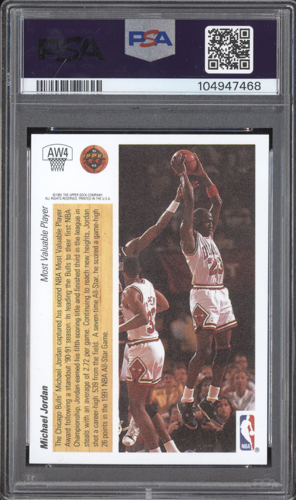 Michael Jordan 1991-92 Upper Deck Award Winner AW4 Holograms PSA 9