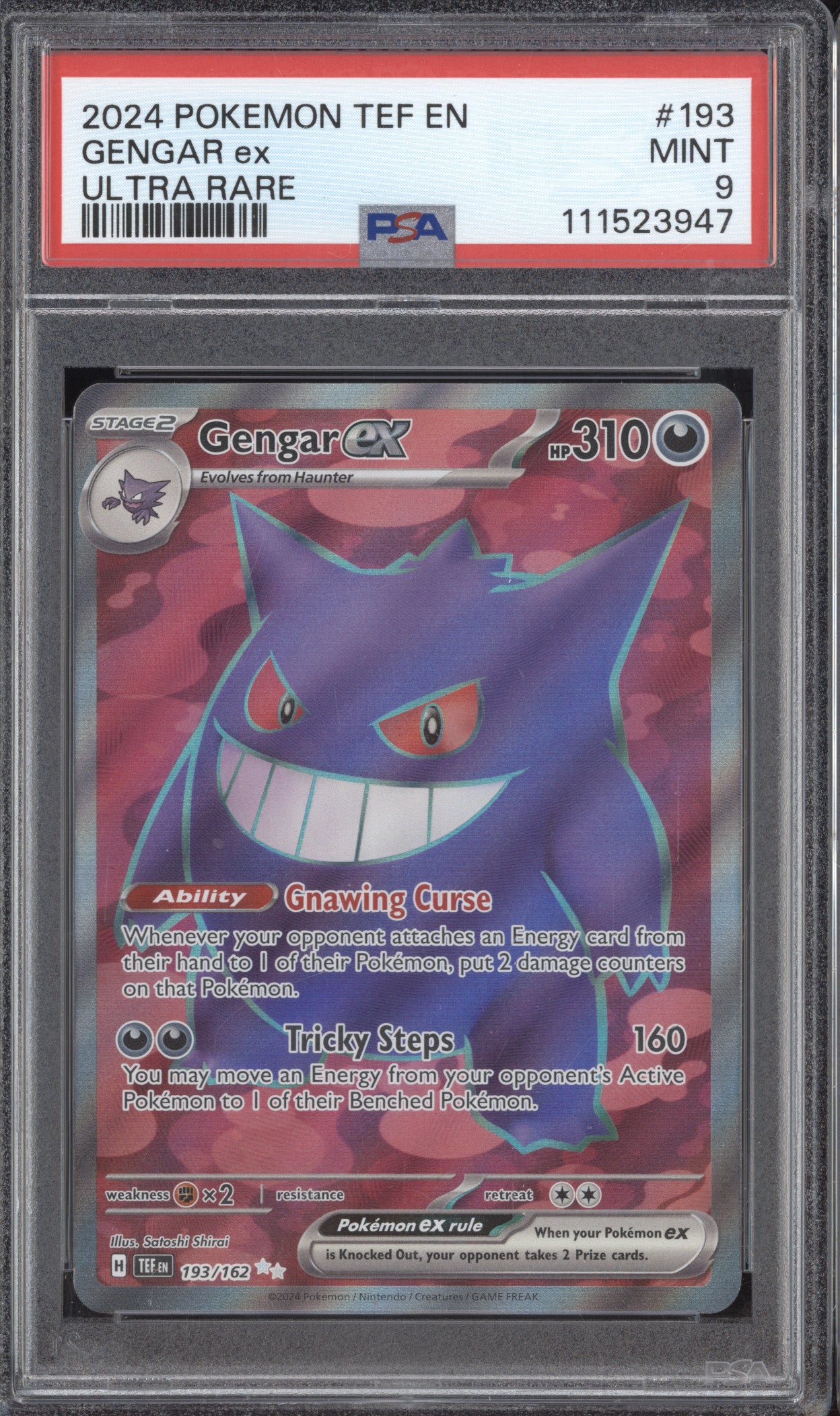 Gengar ex 2024 Pokemon Temporal Forces 193/162 Ultra Rare PSA 9