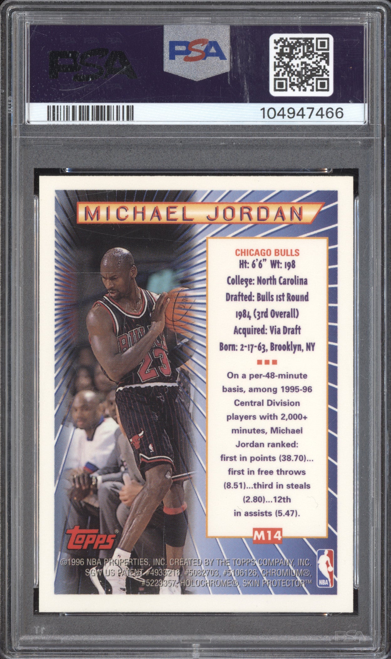 Michael Jordan 1996-97 Topps Mystery Finest M14 Borderless PSA 9