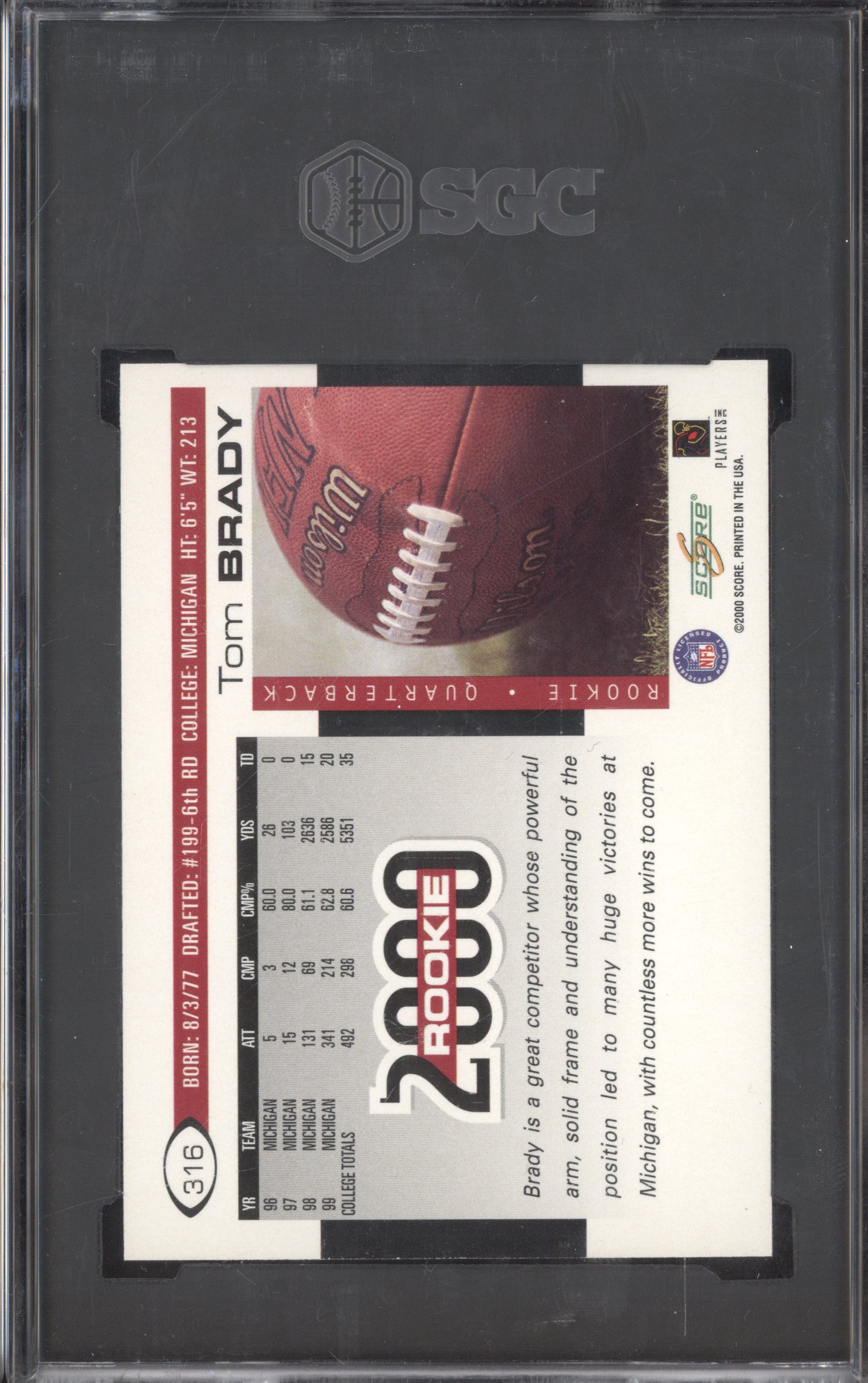 Tom Brady 2000 Score 316 RC SGC 8