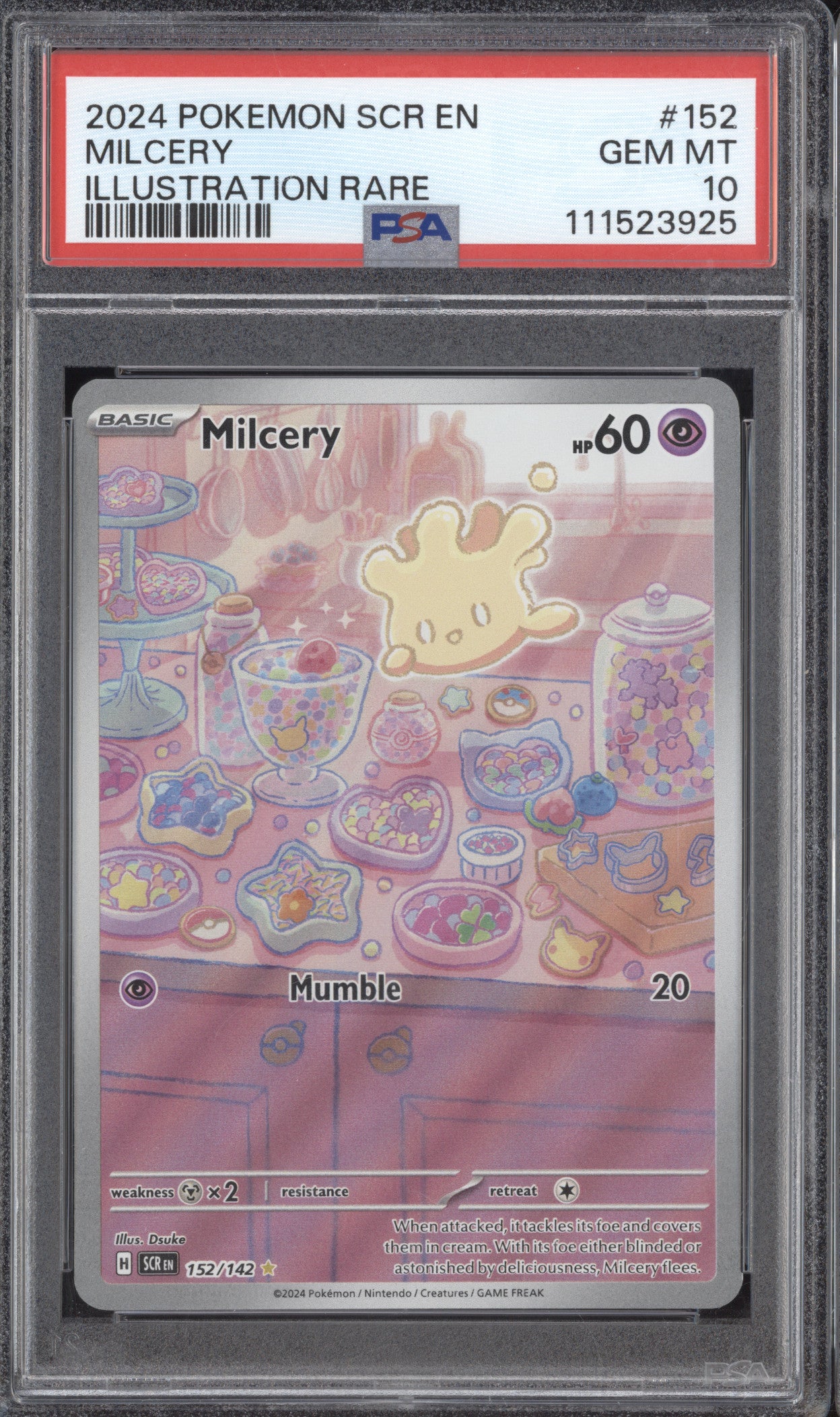 Milcery 2024 Pokemon Stellar Crown 152/142 Illustration Rare PSA 10