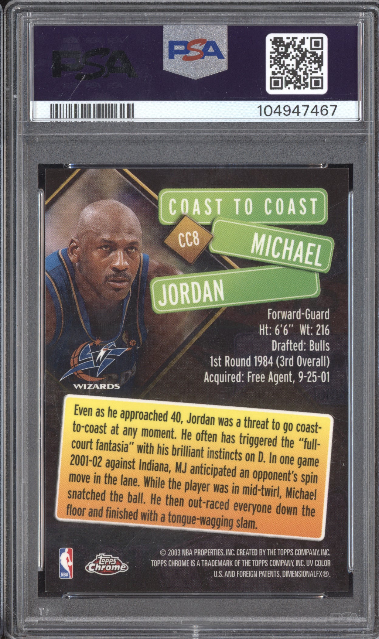 Michael Jordan 2002-03 Topps Chrome CC8 Coast to Coast PSA 8