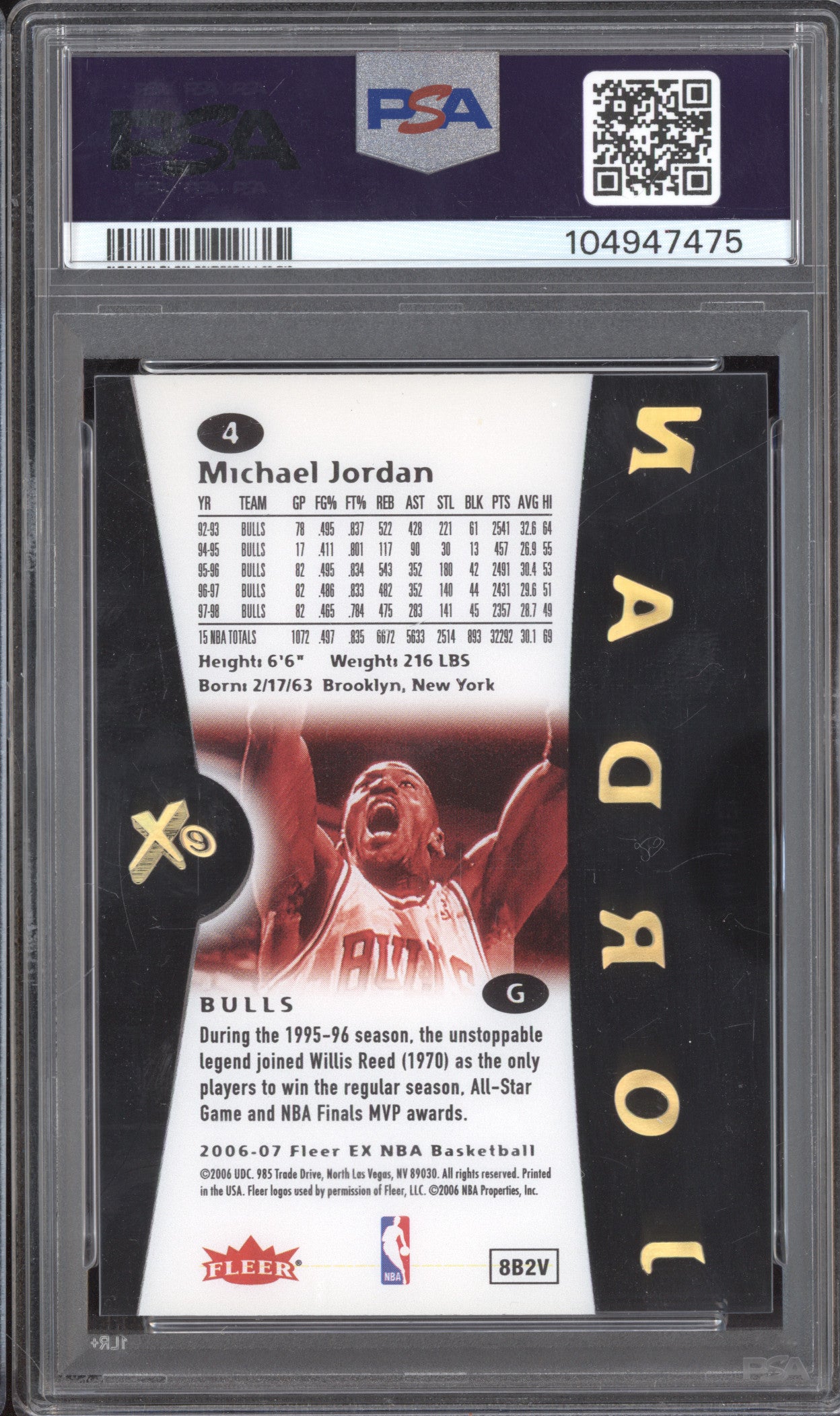 Michael Jordan 2006-07 Fleer E-X 4 PSA 9