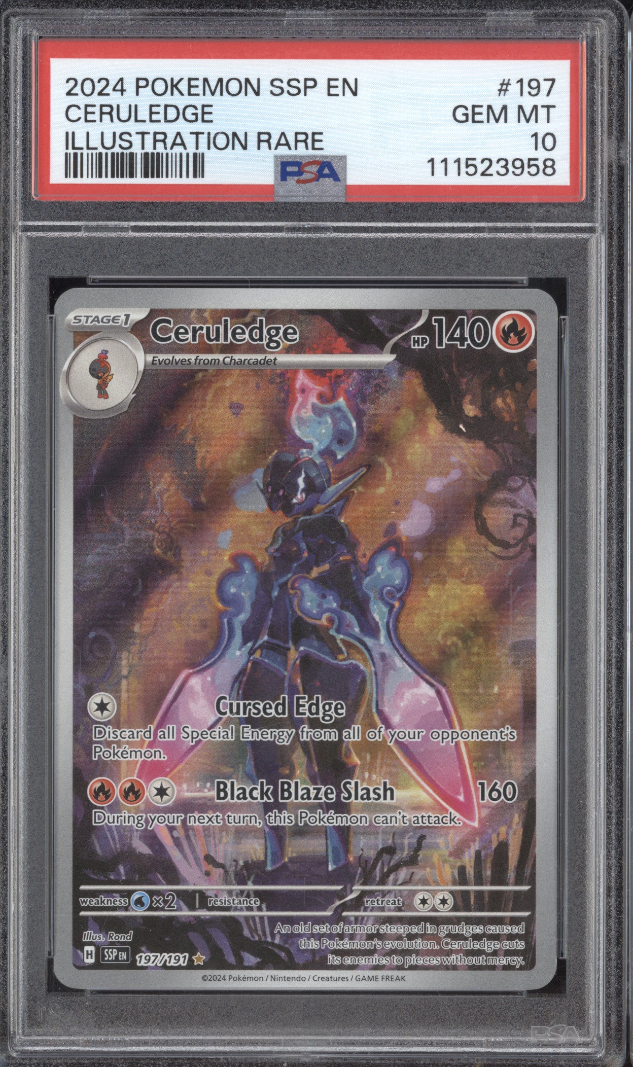 Ceruledge 2024 Pokemon Surging Sparks 197/191 Illustration Rare PSA 10